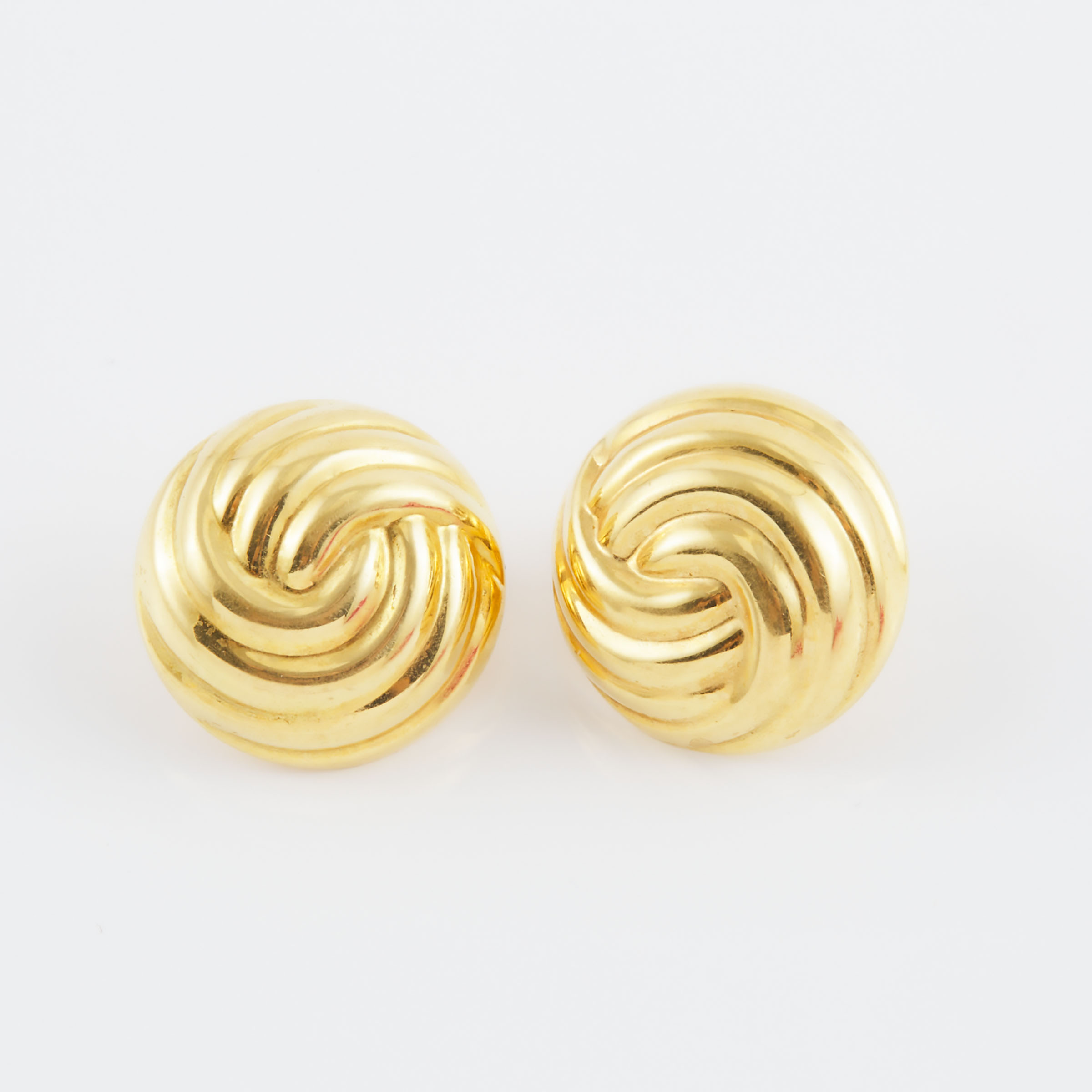Pair Of Italian 18k Yellow Gold Button Earrings