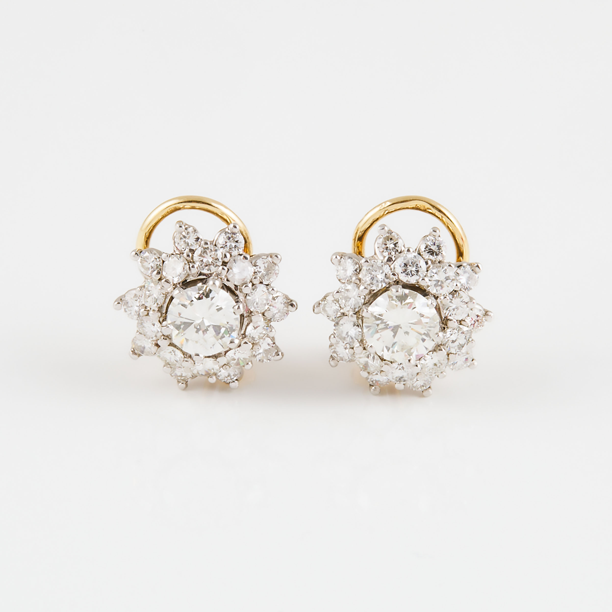 Pair Of 14k/18k Yellow And White Gold Cluster Earrings