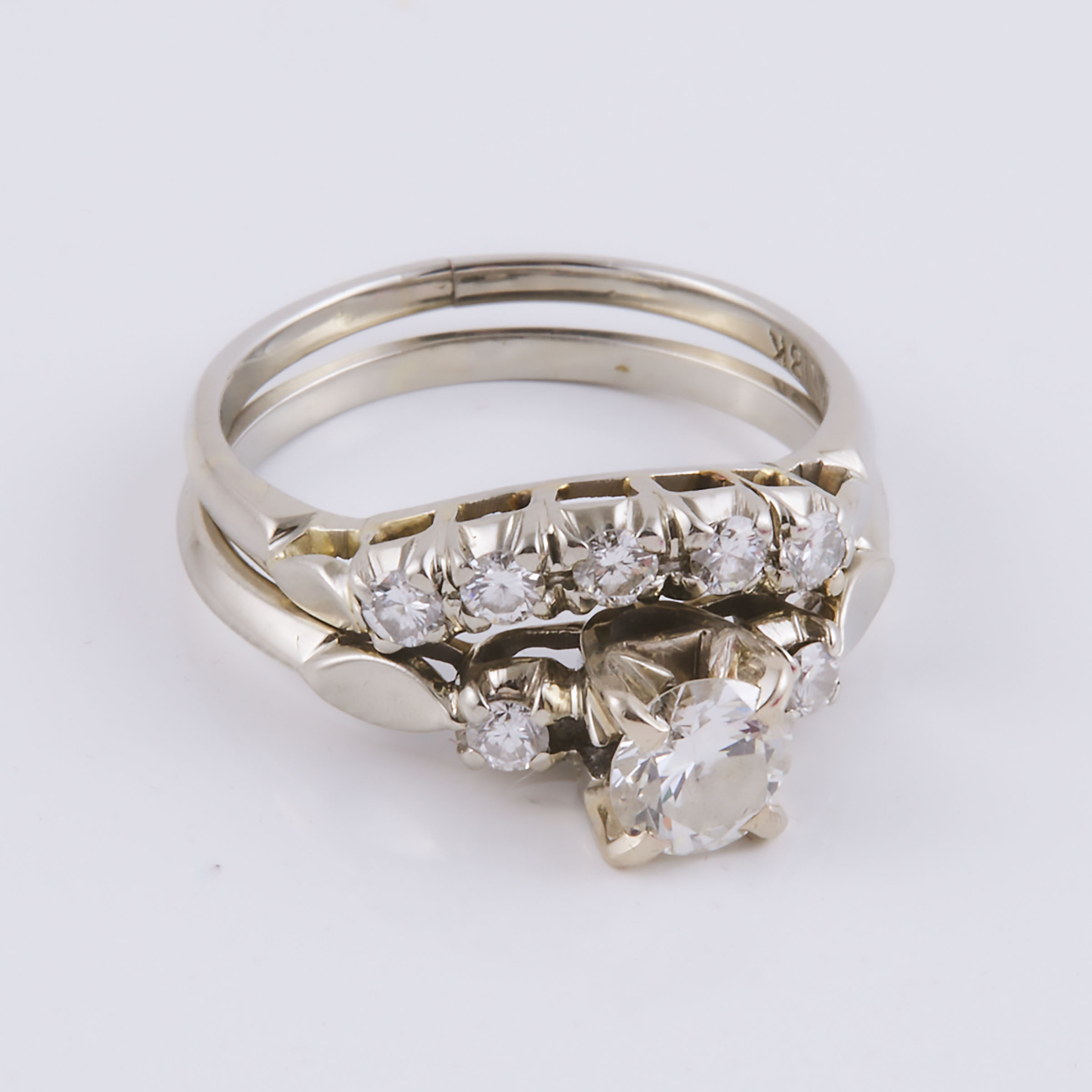 18k White Gold Engagement/Wedding Ring Suite