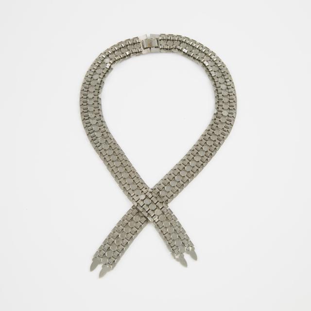 Reinad Silver-Tone Metal Mesh Crossover Necklace