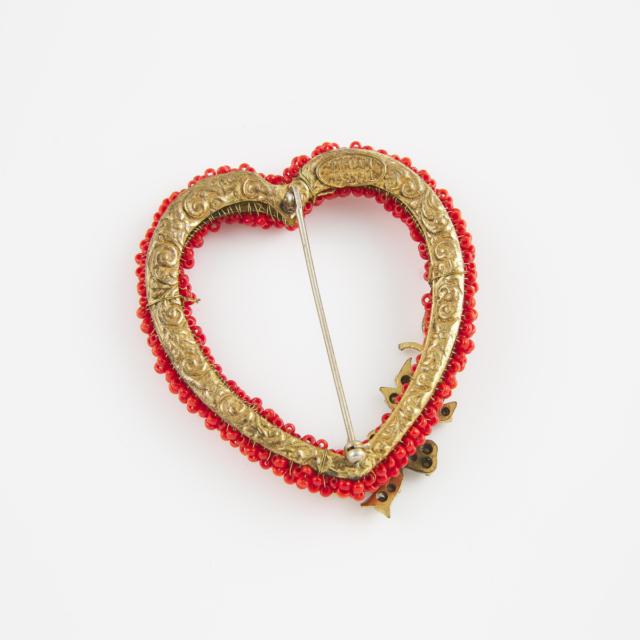 Miriam Haskell Gold-Tone Metal Heart-Shaped Brooch
