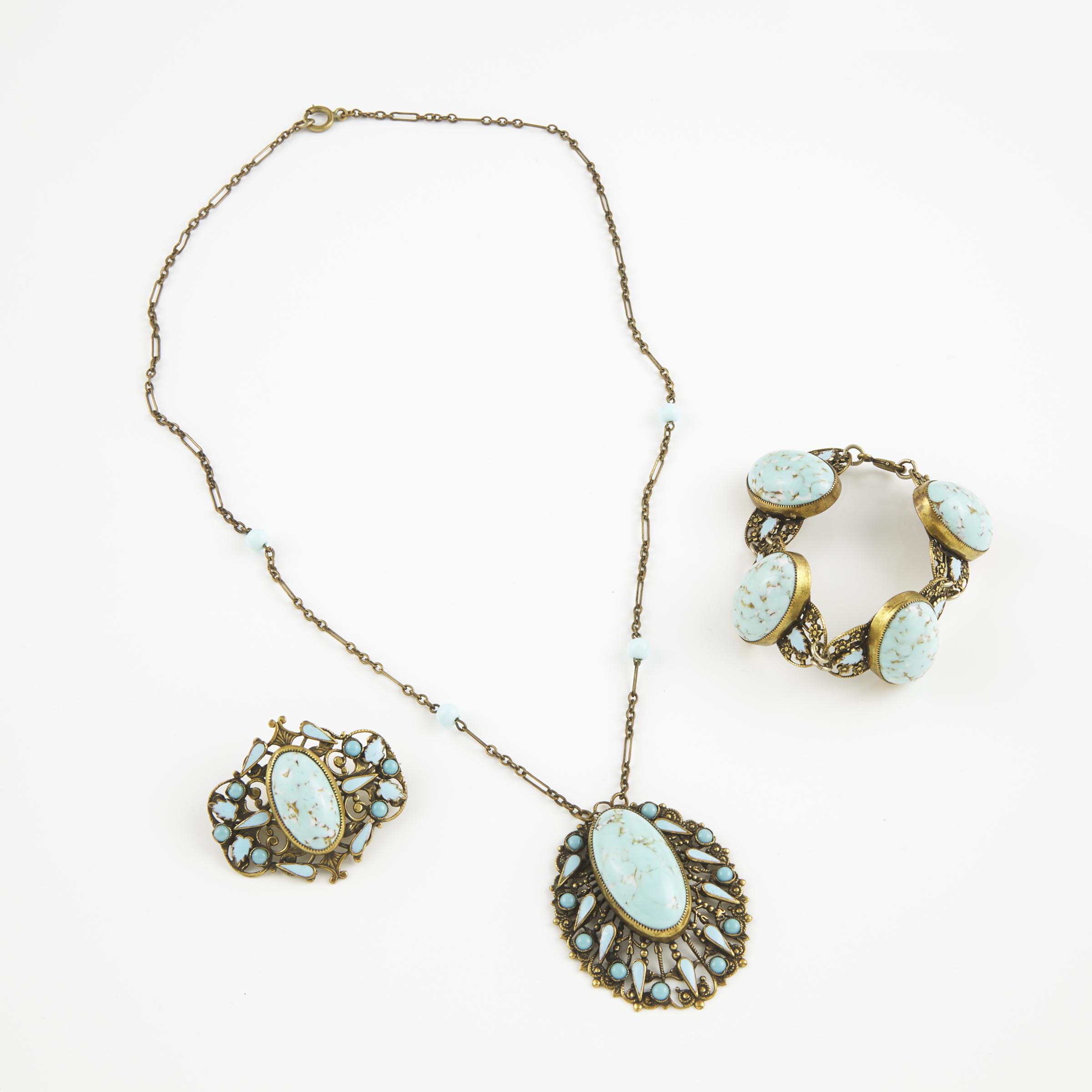 Three Pieces Of Gold-Tone Metal And Enamel Jewellery 