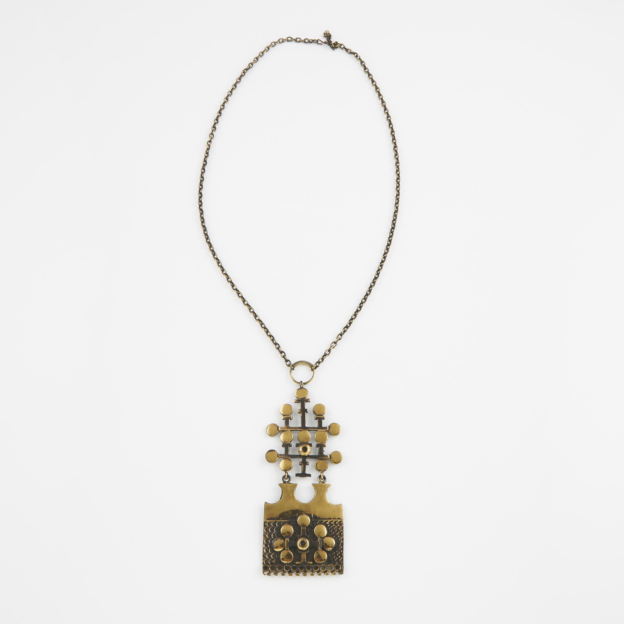Pentti Sarpaneva Finnish Gilt Bronze Pendant And Chain 