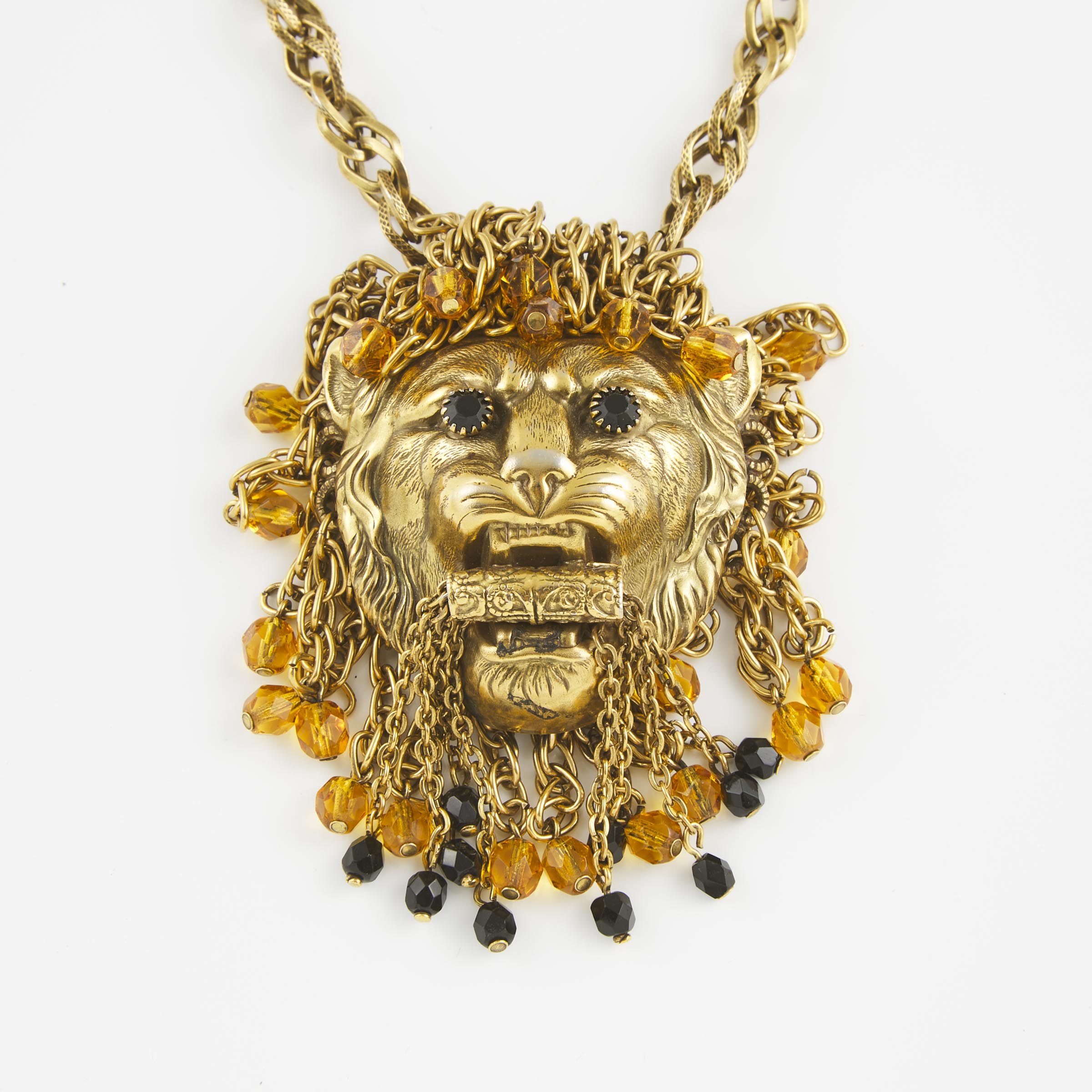 Gold-Tone Metal Lion Pendant And Chain