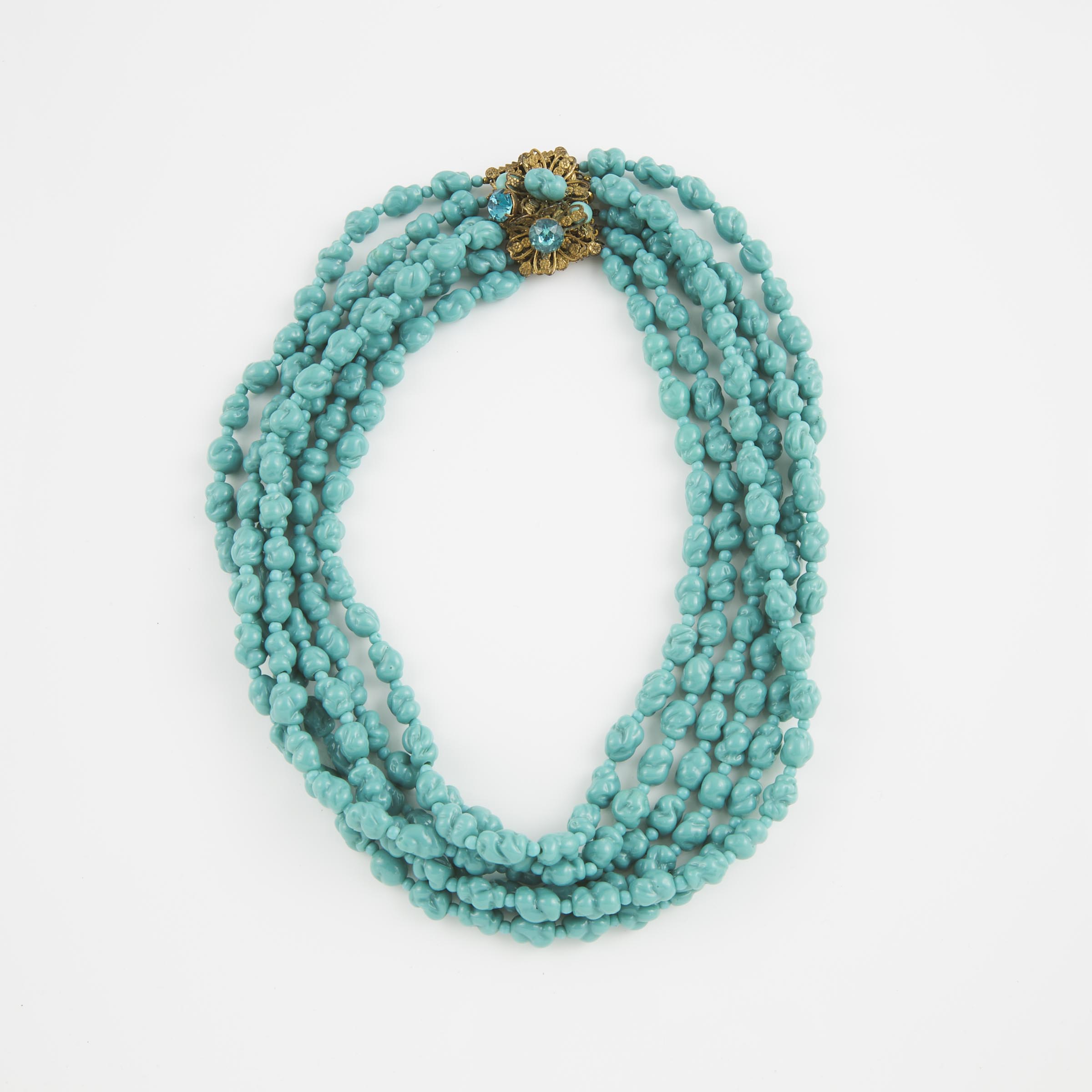 Miriam Haskell 6-Strand Faux Turquoise Bead Necklace