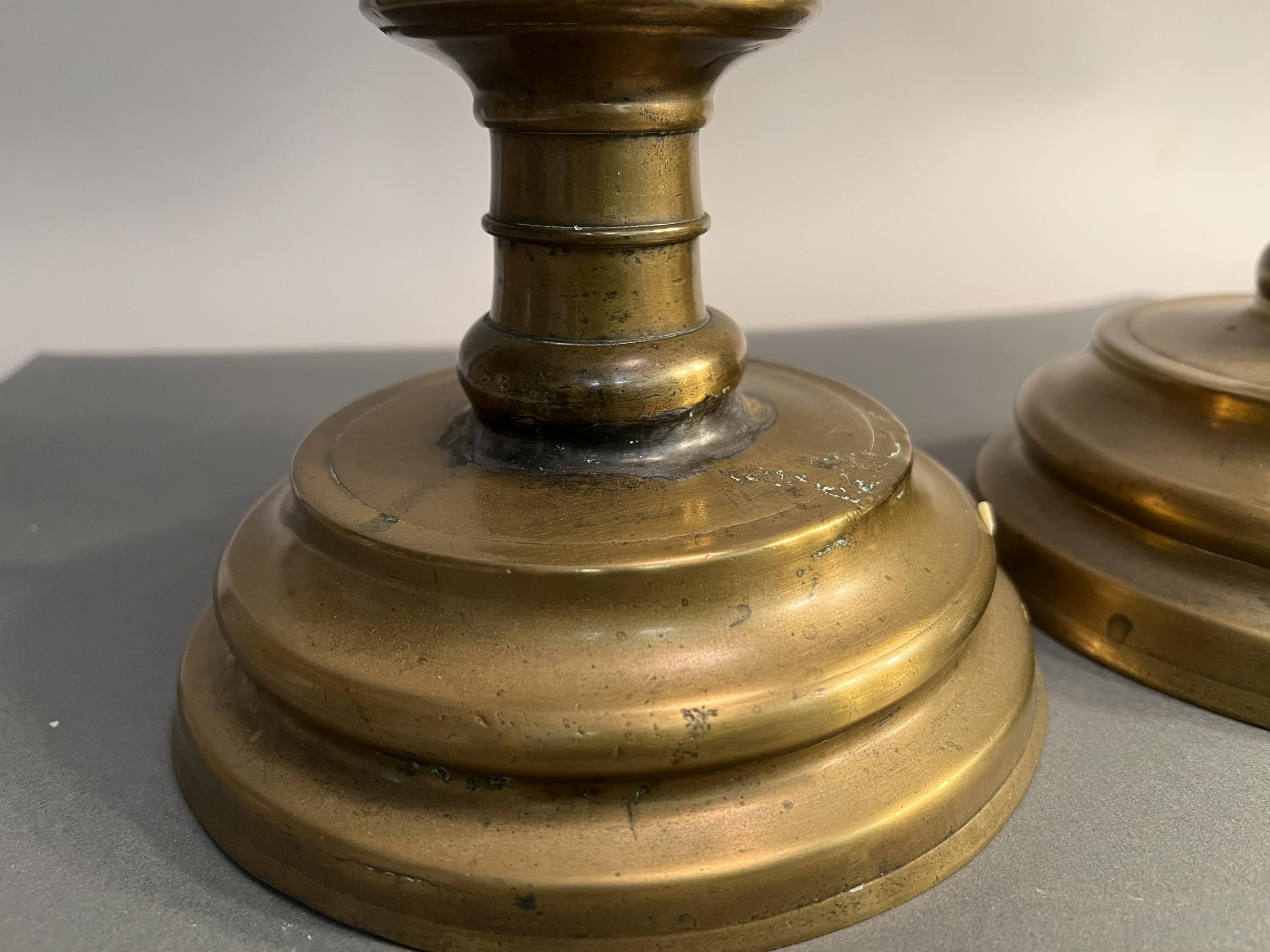 Pair of North European Gothic Turned Brass Pricket Altar Sticks, 15th/early 16th century