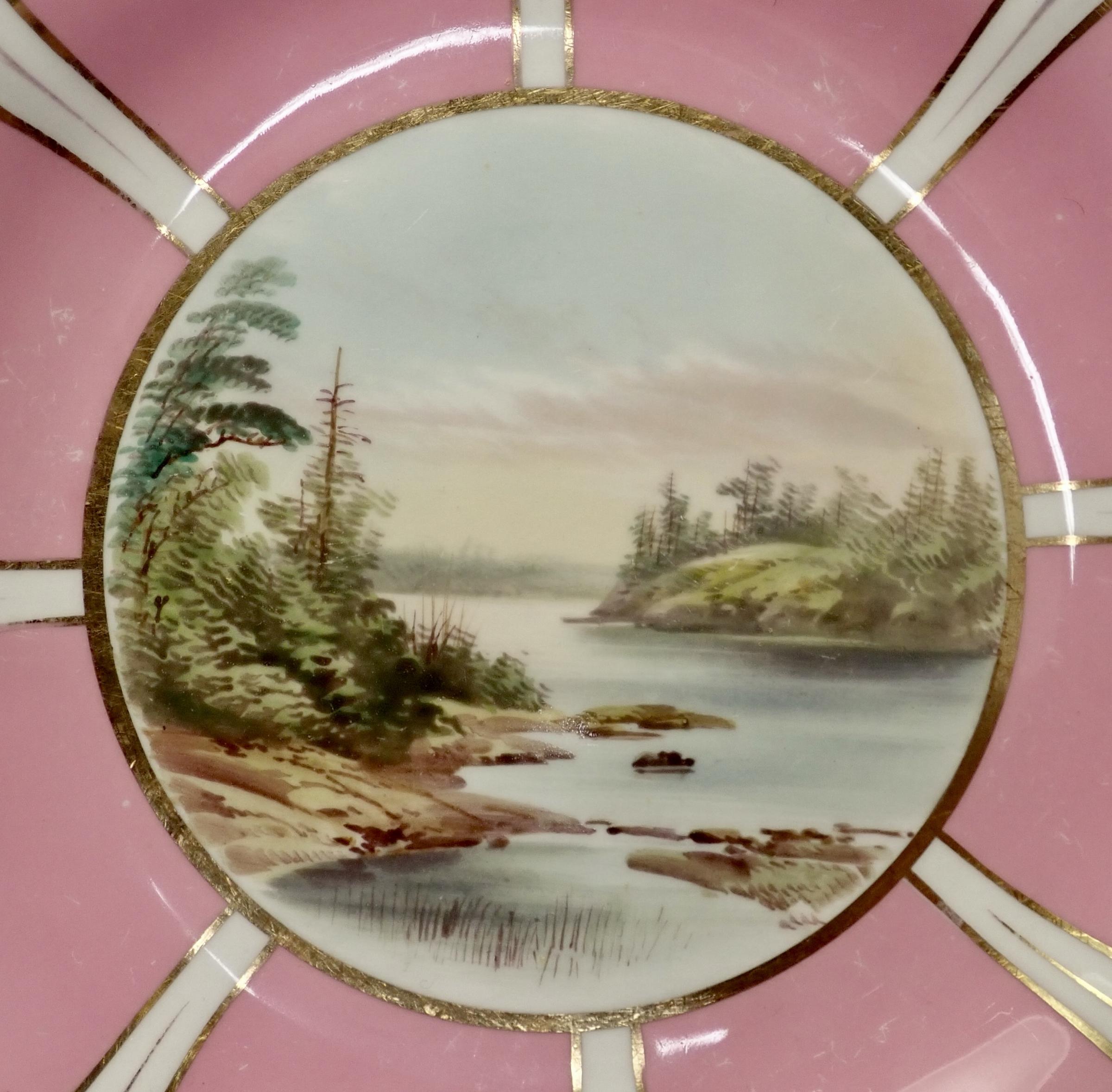Sampson & Bridgwood Pink Ground Topographical Dessert Service of Canadian Interest, c.1880