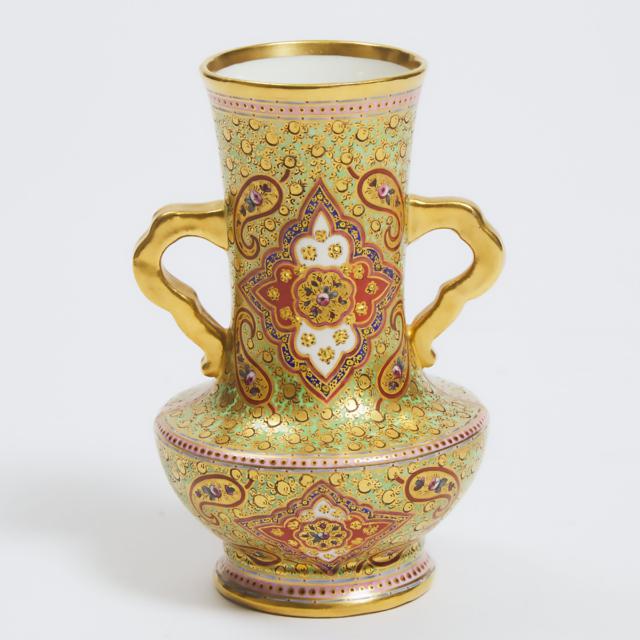 English Porcelain Two-Handled Cabinet Vase, for A.B. Daniell & Son, late 19th century