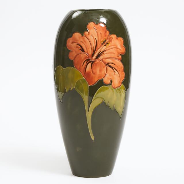 Large Moorcroft Coral Hibiscus Vase, 1980