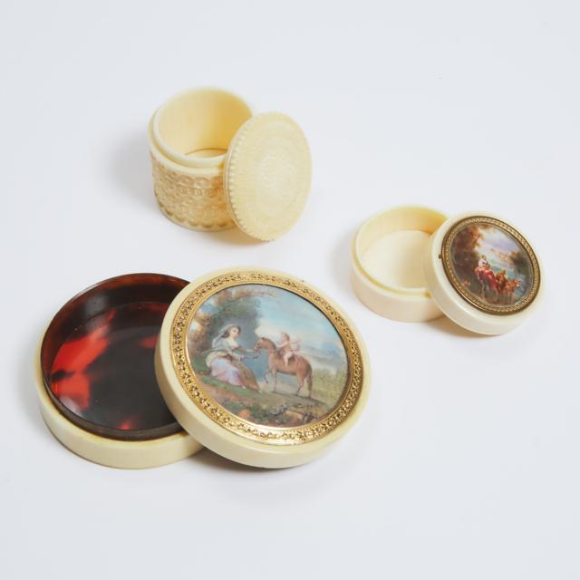 Two Italian Ivory Miniature Pictorial Boxes, 19th/early 20th century