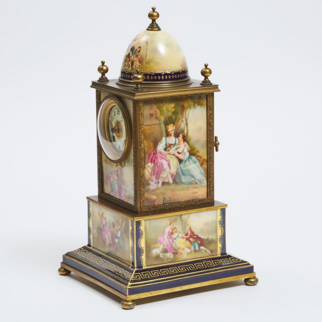 Vienna Porcelain and Gilt Bronze 'Tower' Clock, 19th century