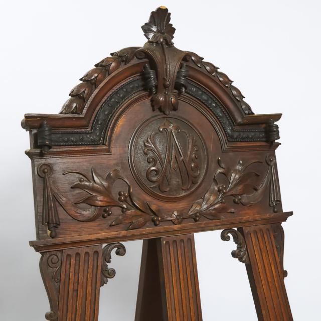 French Neoclassical Carved Oak and Wrought Iron Manuscript Easel, c.1900