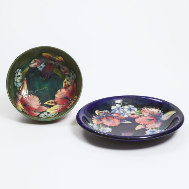 Moorcroft Orchids Bowl and Plate, c.1950