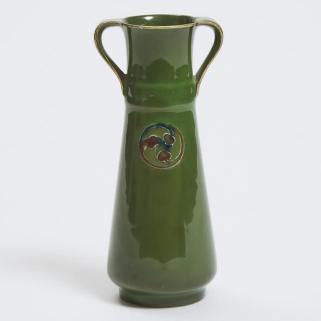 Moorcroft Green Flamminian Two-Handled Vase, c.1914-16