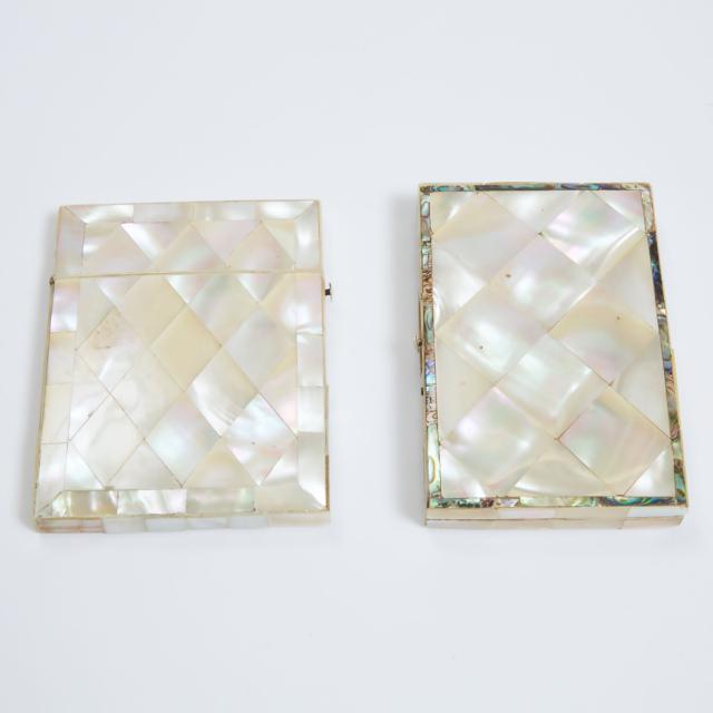 Two Victorian Silver Mounted Abalone Inlaid Card Cases, late 19th/early 20th century