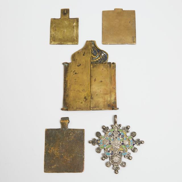 Group of Russian Enamelled Bronze Travelling Icons, 19th century and earlier