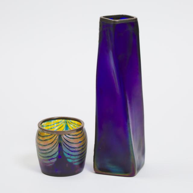 Two Bohemian Iridescent Glass Vases, early 20th century