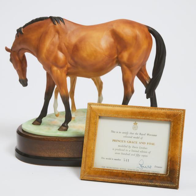 Royal Worcester Group of 'Prince's Grace and Foal', Doris Lindner, 541/750, c.1970