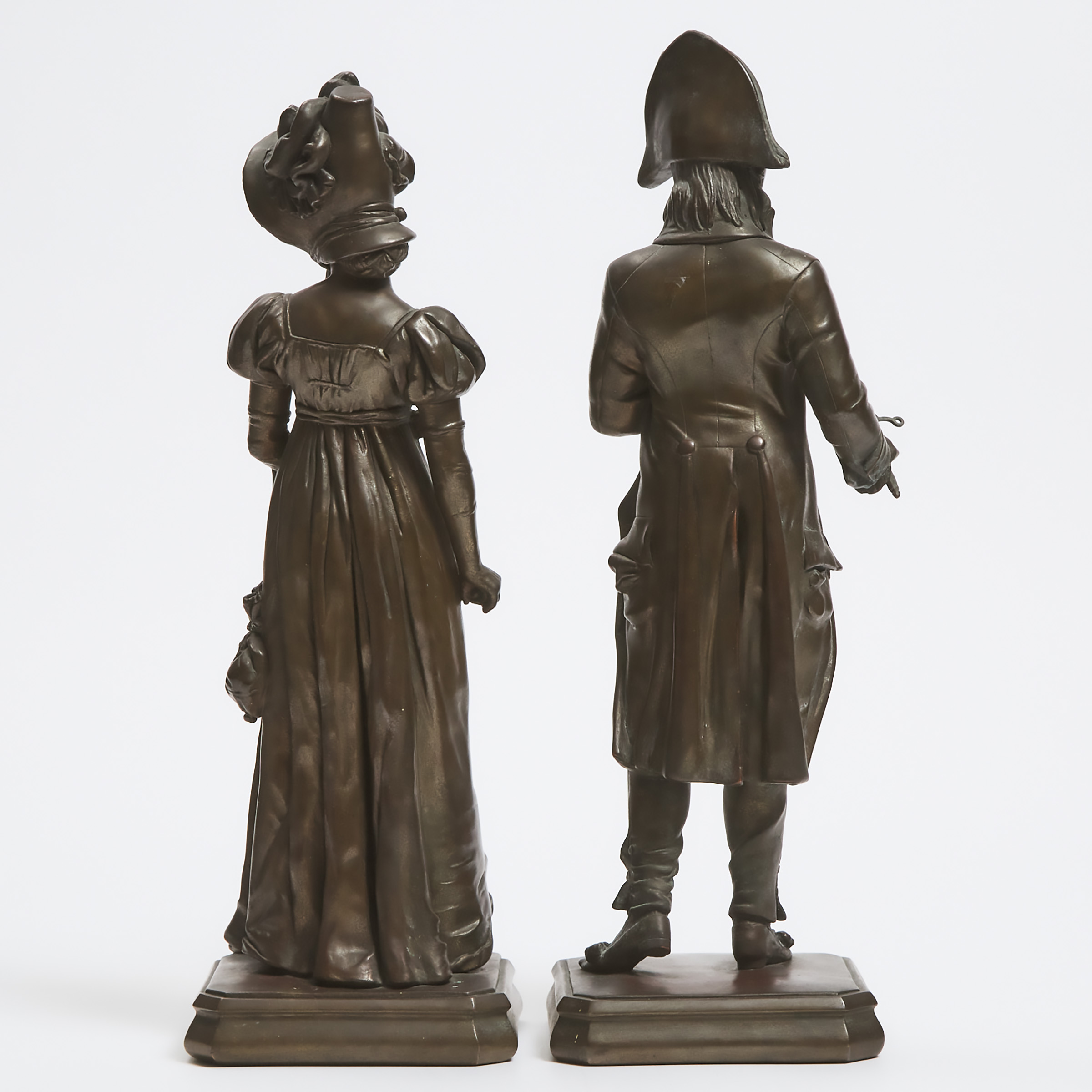 Pair of Copper Electrotype Figures in Biedermeier Fashion, late 19th century