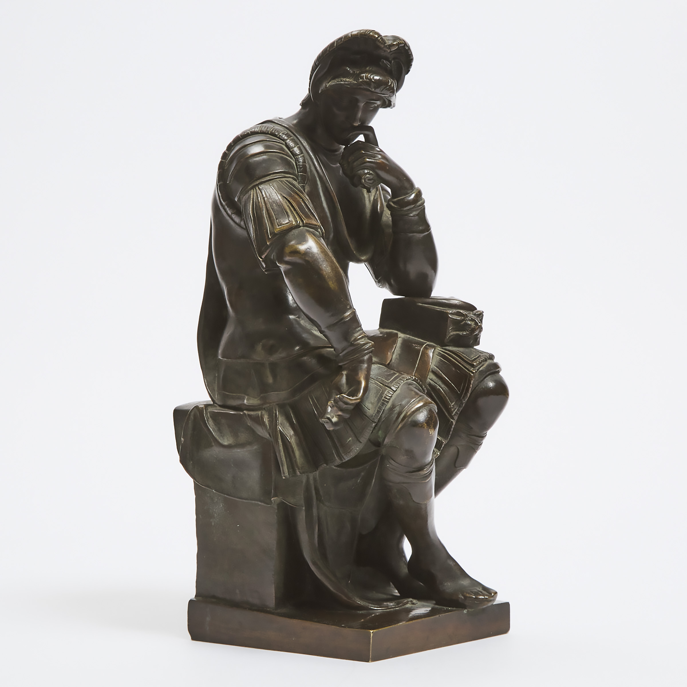 French Patinated Bronze Figure of Lorenzo di Medici, after Michaelangelo, mid 19th century