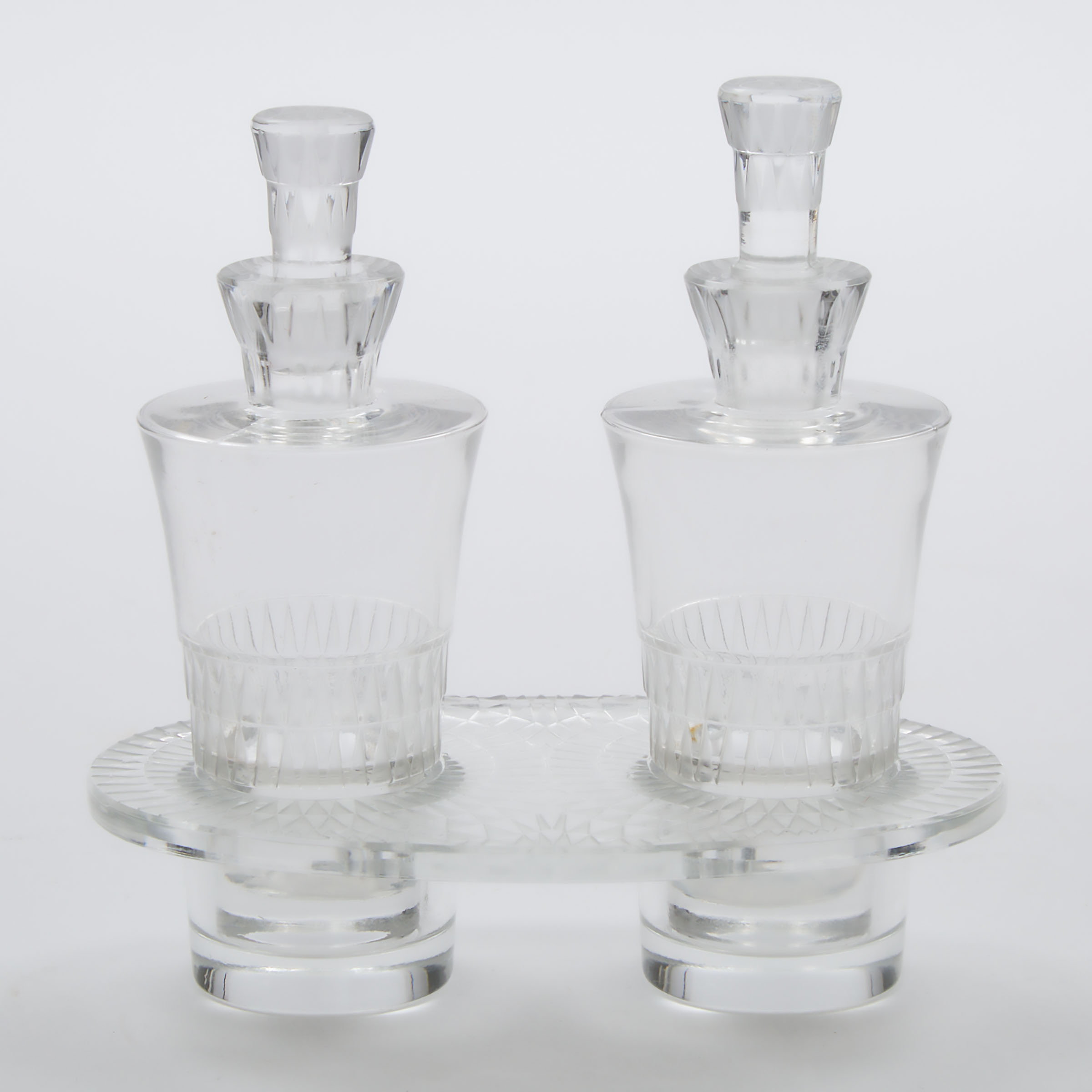 'Bourgueil', Lalique Moulded and Partly Frosted Glass Oil and Vinegar Cruet, post-1945