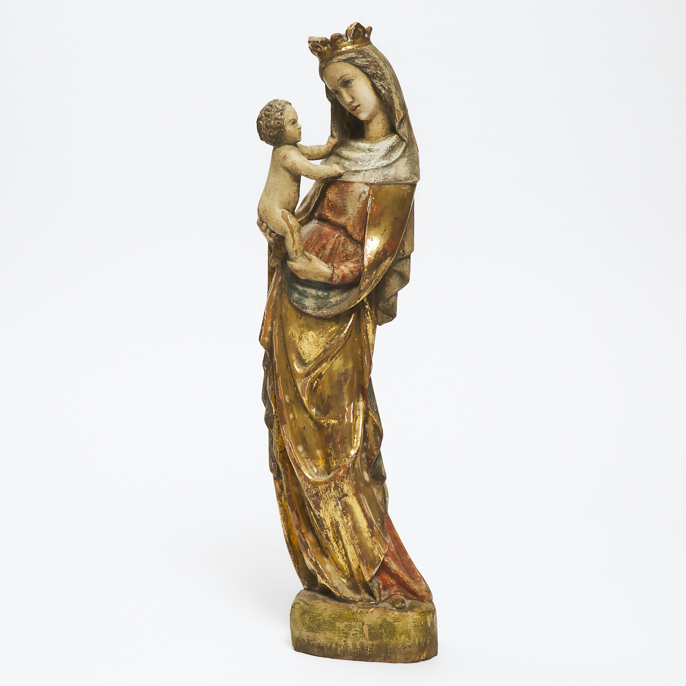 Gothic Style Carved, Polychromed and Parcel Gilt Group of the Madonna and Child, Josef 'Peppi' Rifesser (Italian, 1921-2020) mid 20th century