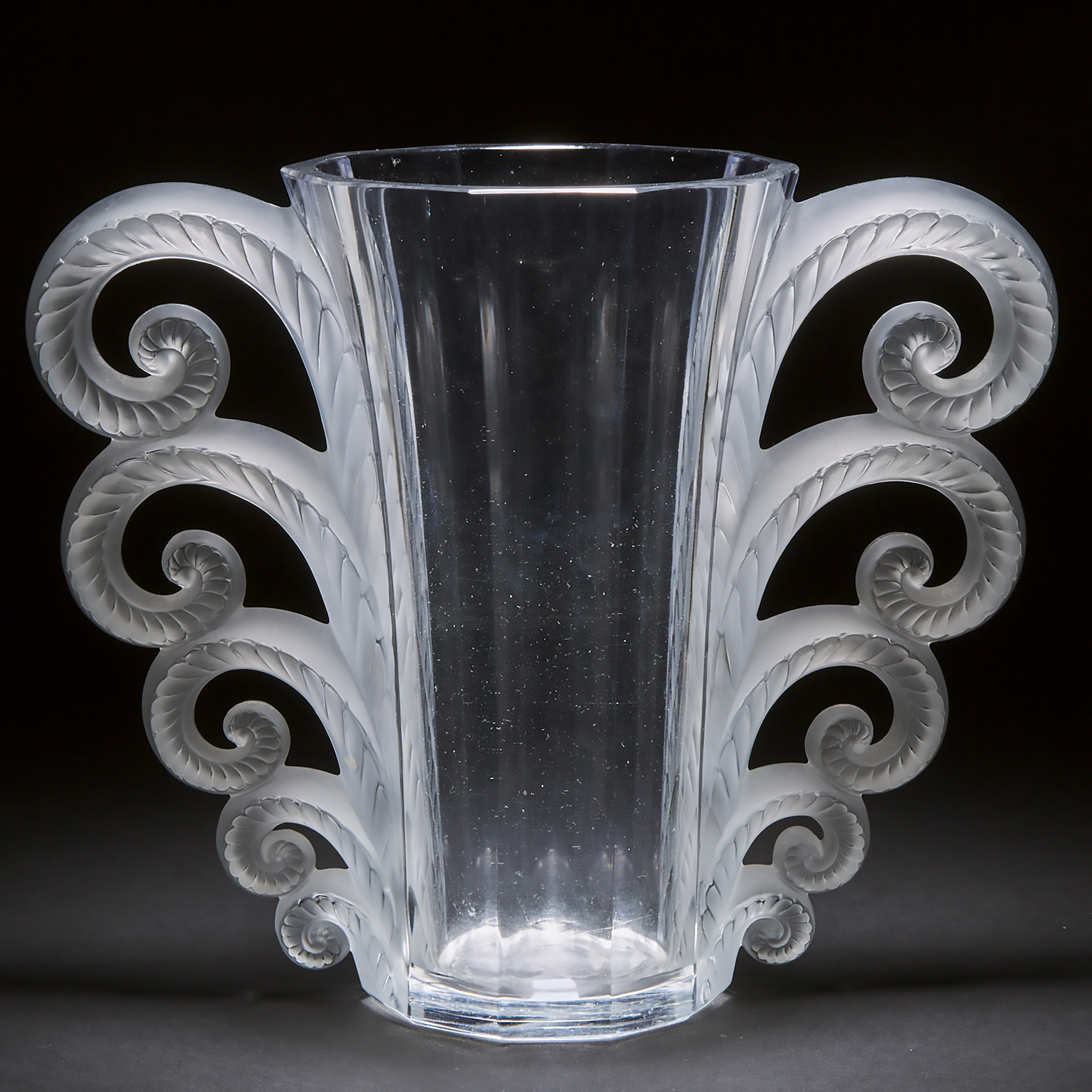 'Beauvais', Lalique Moulded and Partly Frosted Glass Vase, post-1945