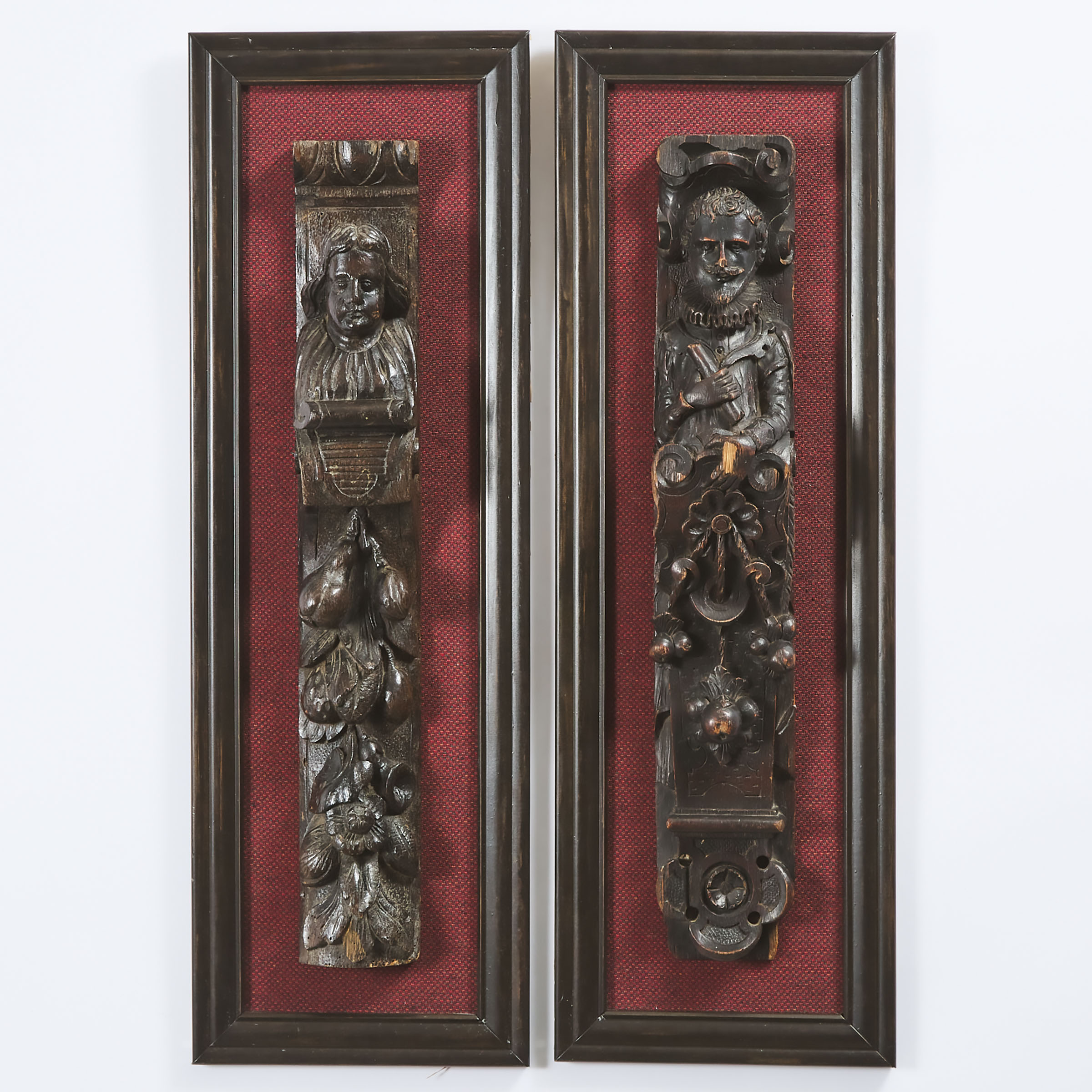 Two English Carved Oak Figural Terms, 16th/early 17th centuries