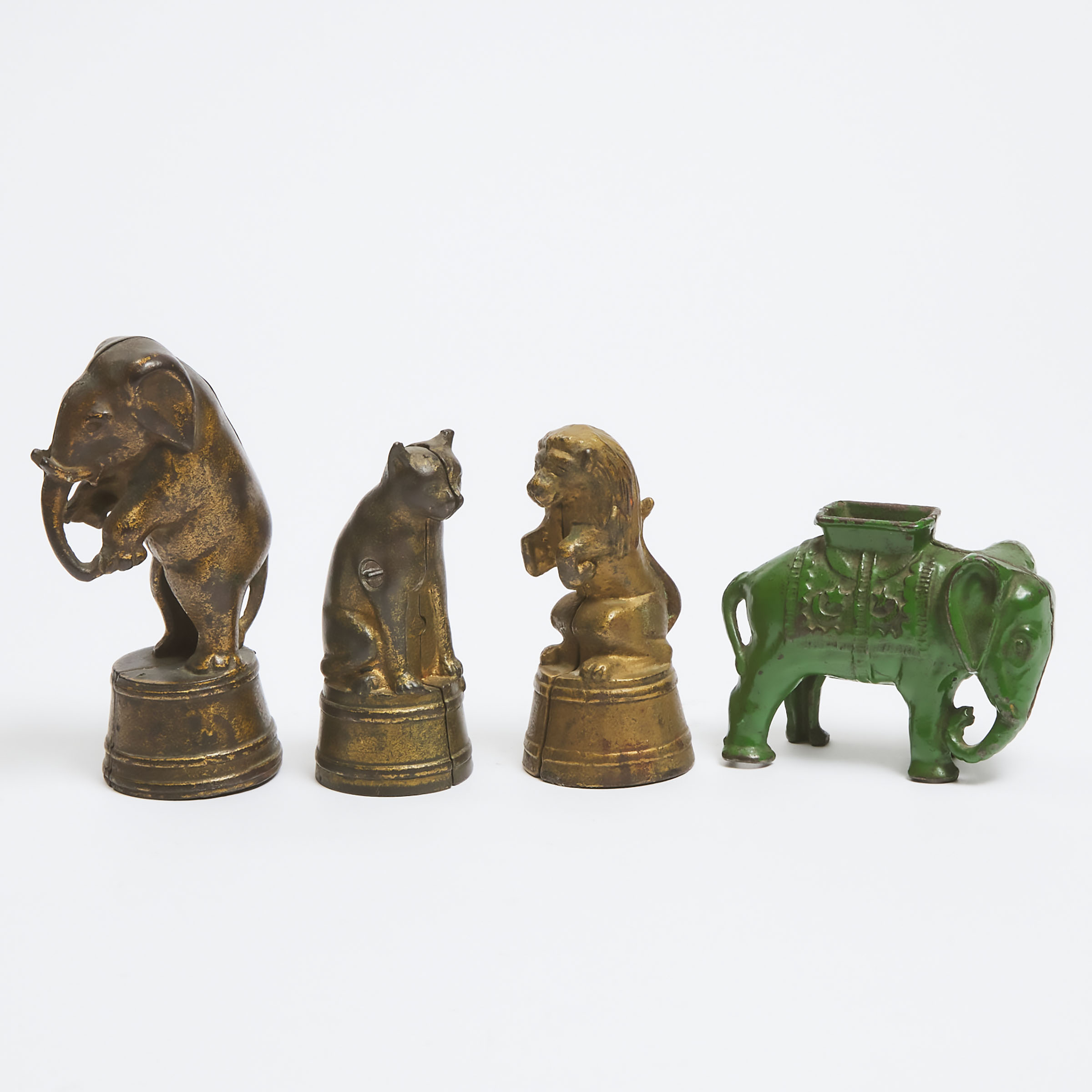 Four Circus Animal Form Painted Cast Iron Still Banks, 19th century