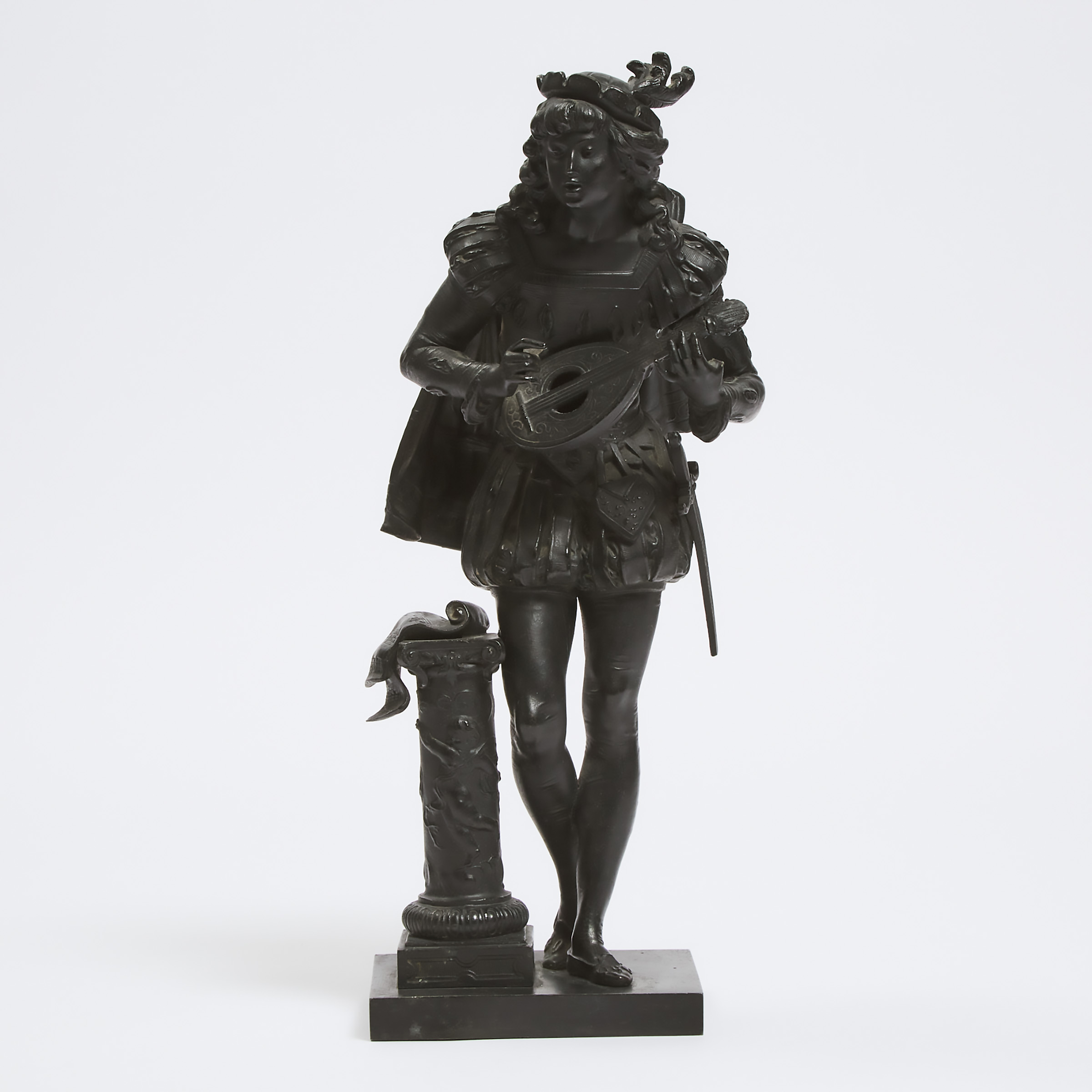 French Painted White Metal Figure of a Minstrel, c.1870