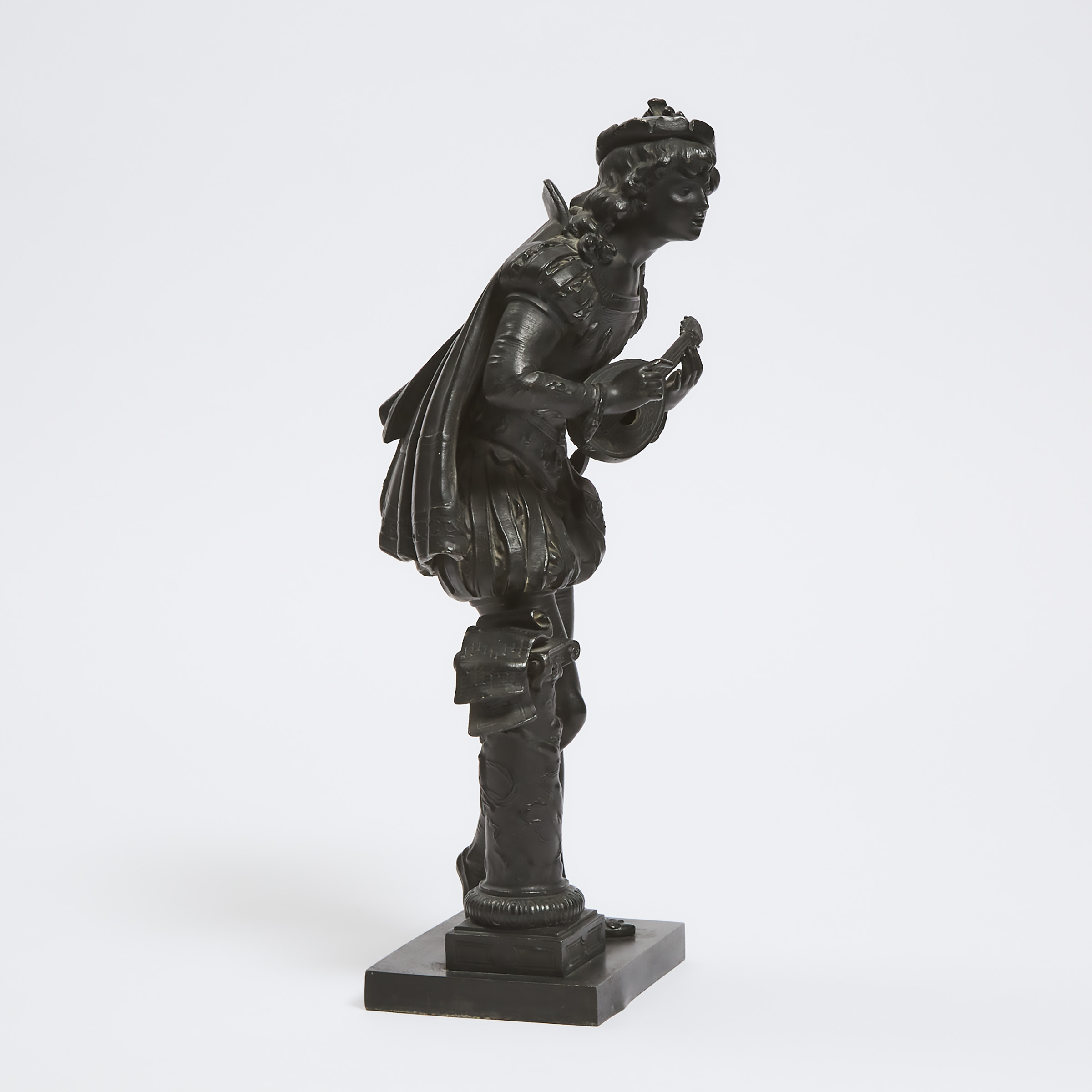 French Painted White Metal Figure of a Minstrel, c.1870