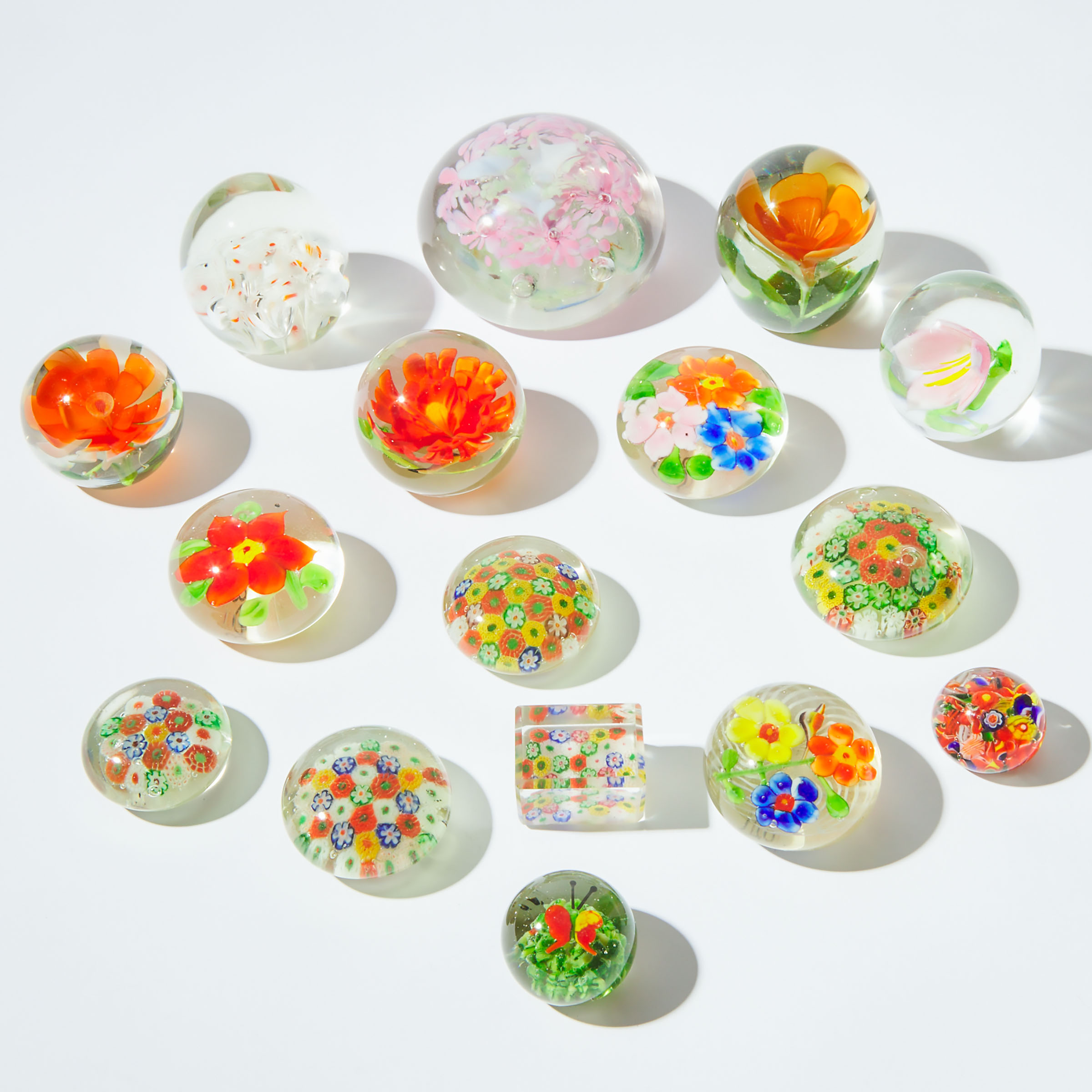 Sixteen Chinese Glass Paperweights, 20th century