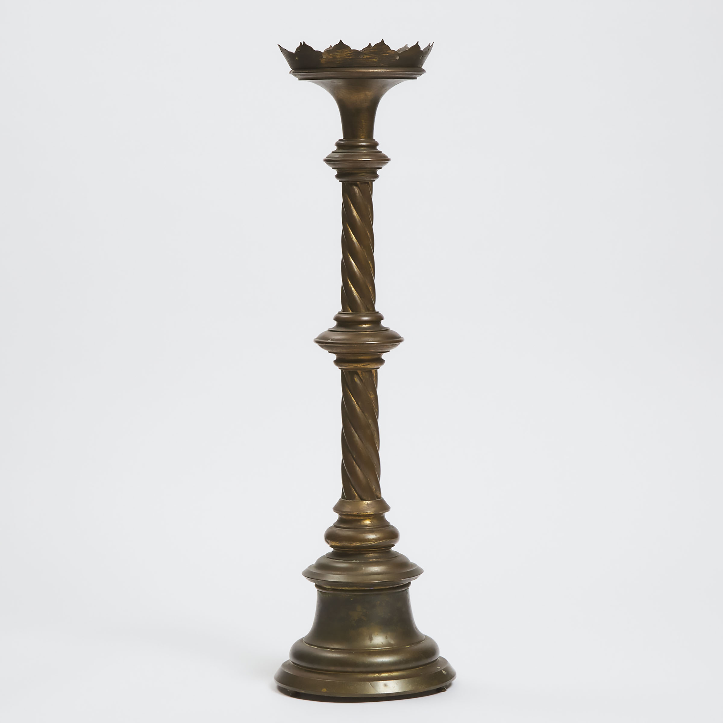 Large French Gothic Style Gilt Brass Altar Stick, 19th century