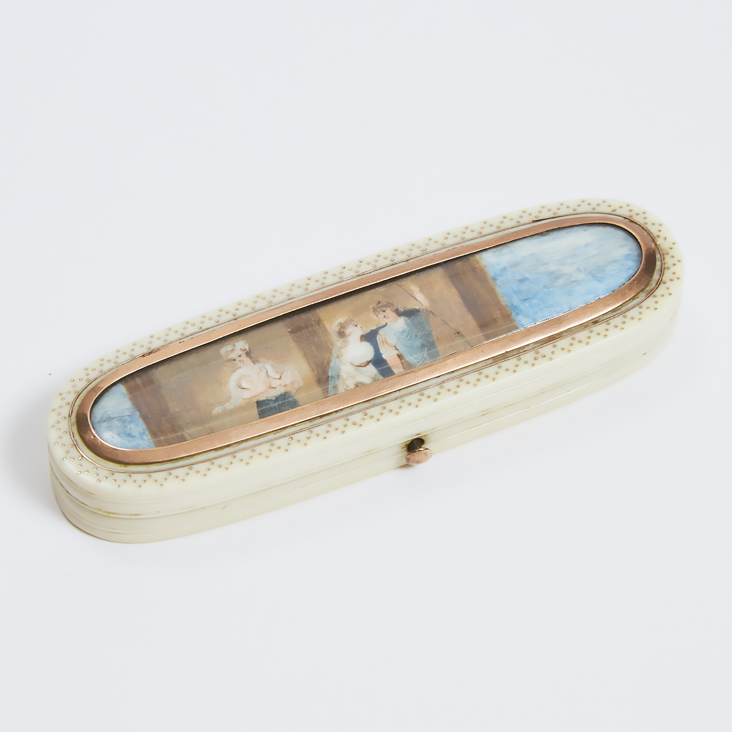 George III Gold Piqué Work Ivory Toothpick Case, late 18th century
