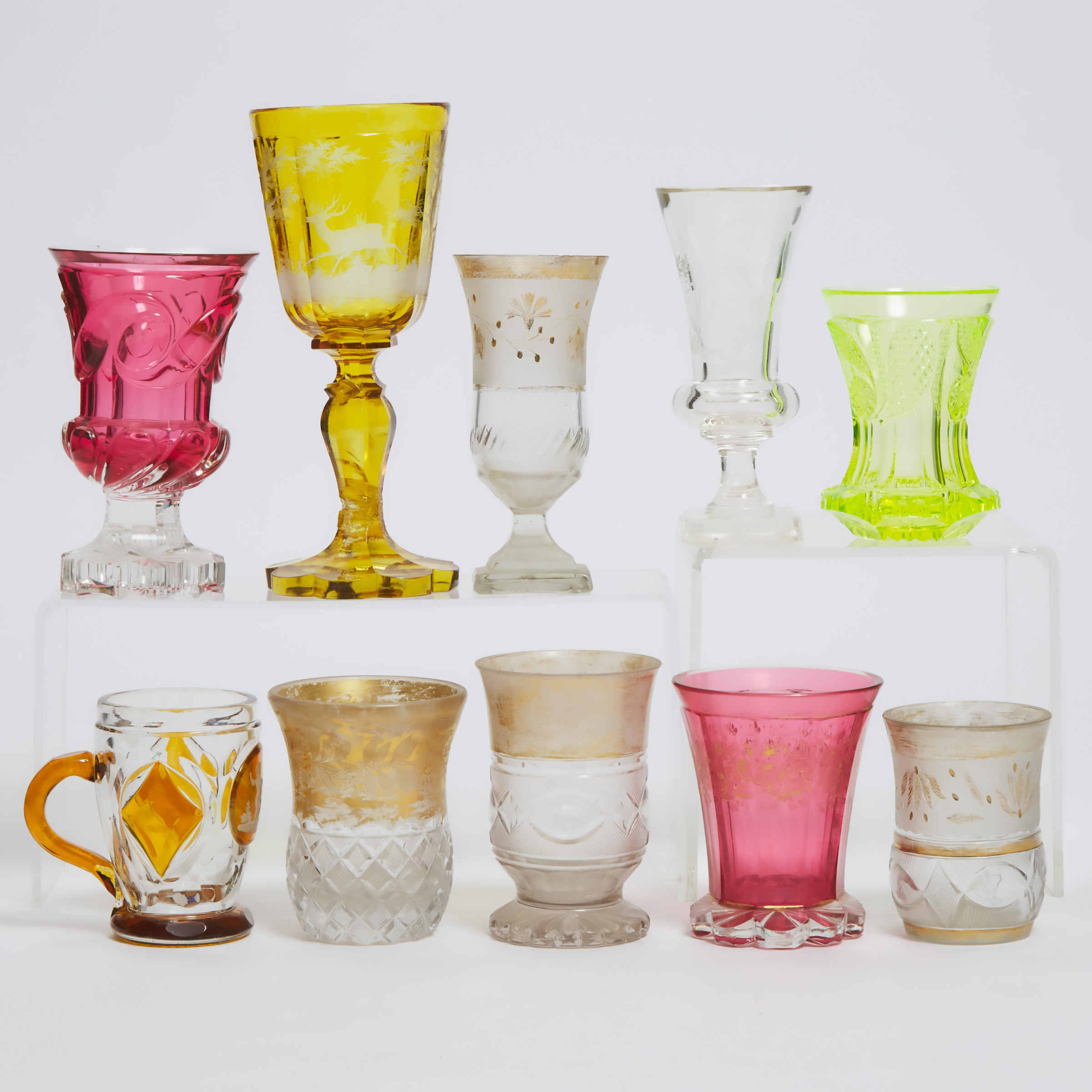 Ten Various Bohemian Cut Glass Cups, second half of the 19th century