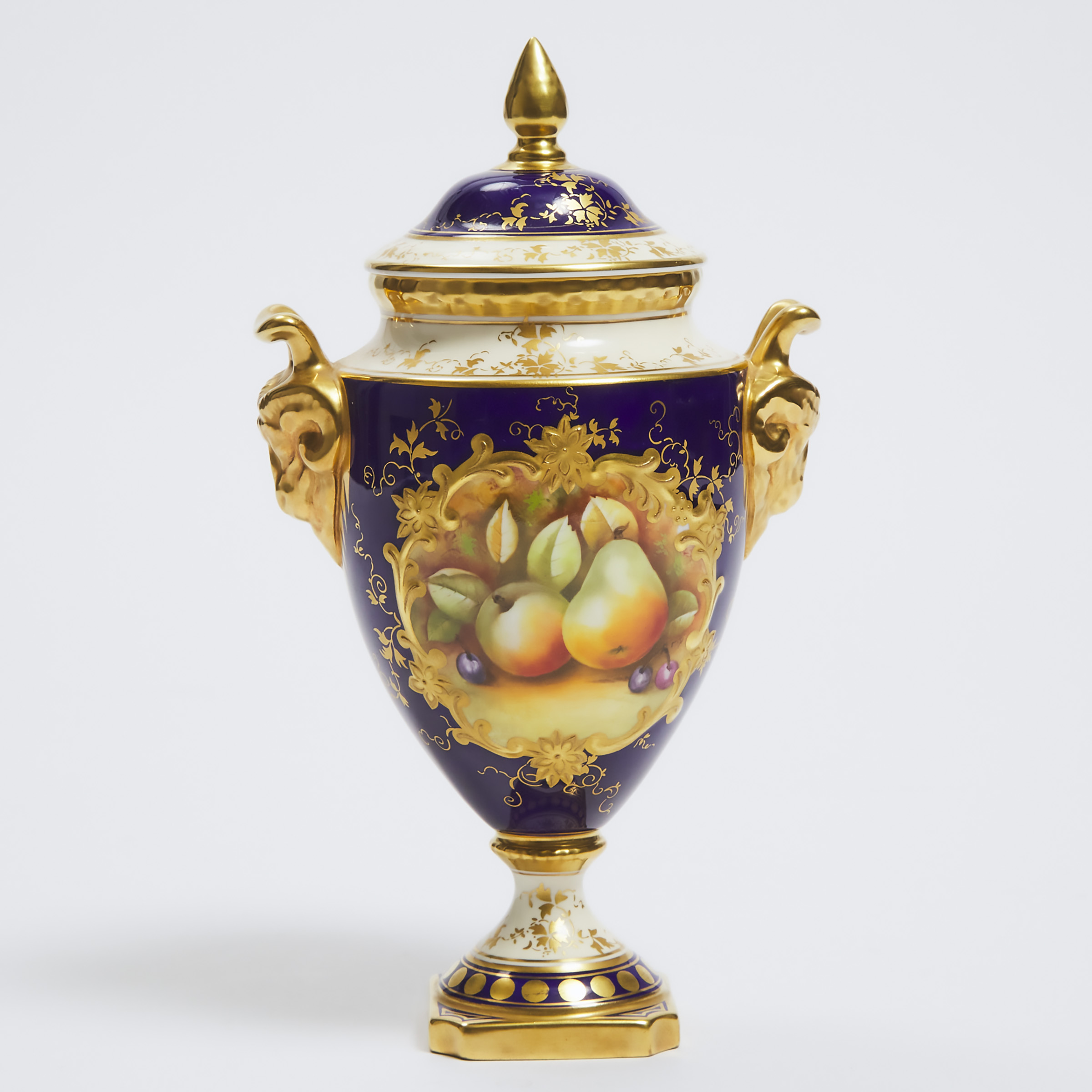 Coalport Fruit Painted Two-Handled Vase and Cover, Mary Denis, 20th century