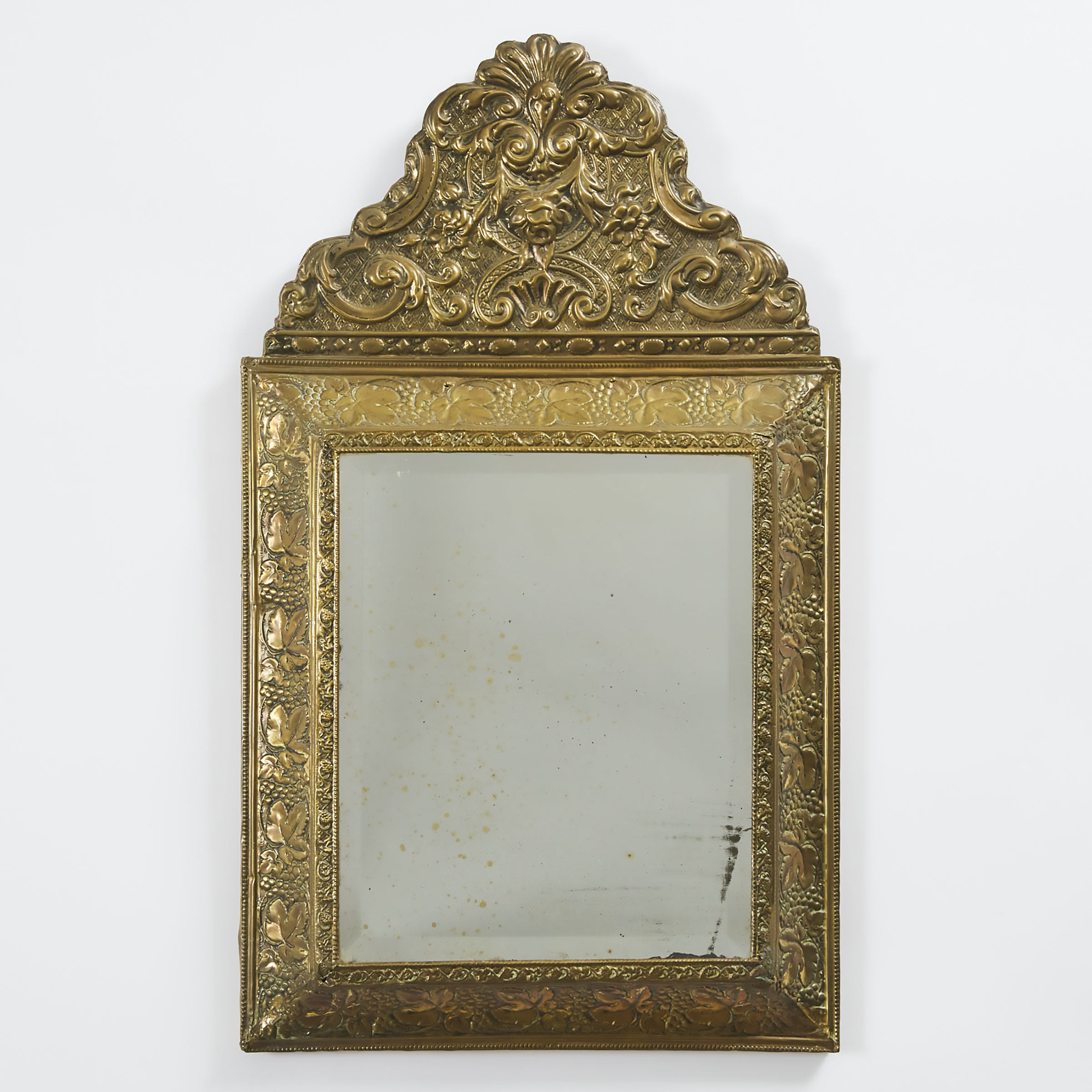 Dutch Pressed Brass Cushion Mirror, early 20th century