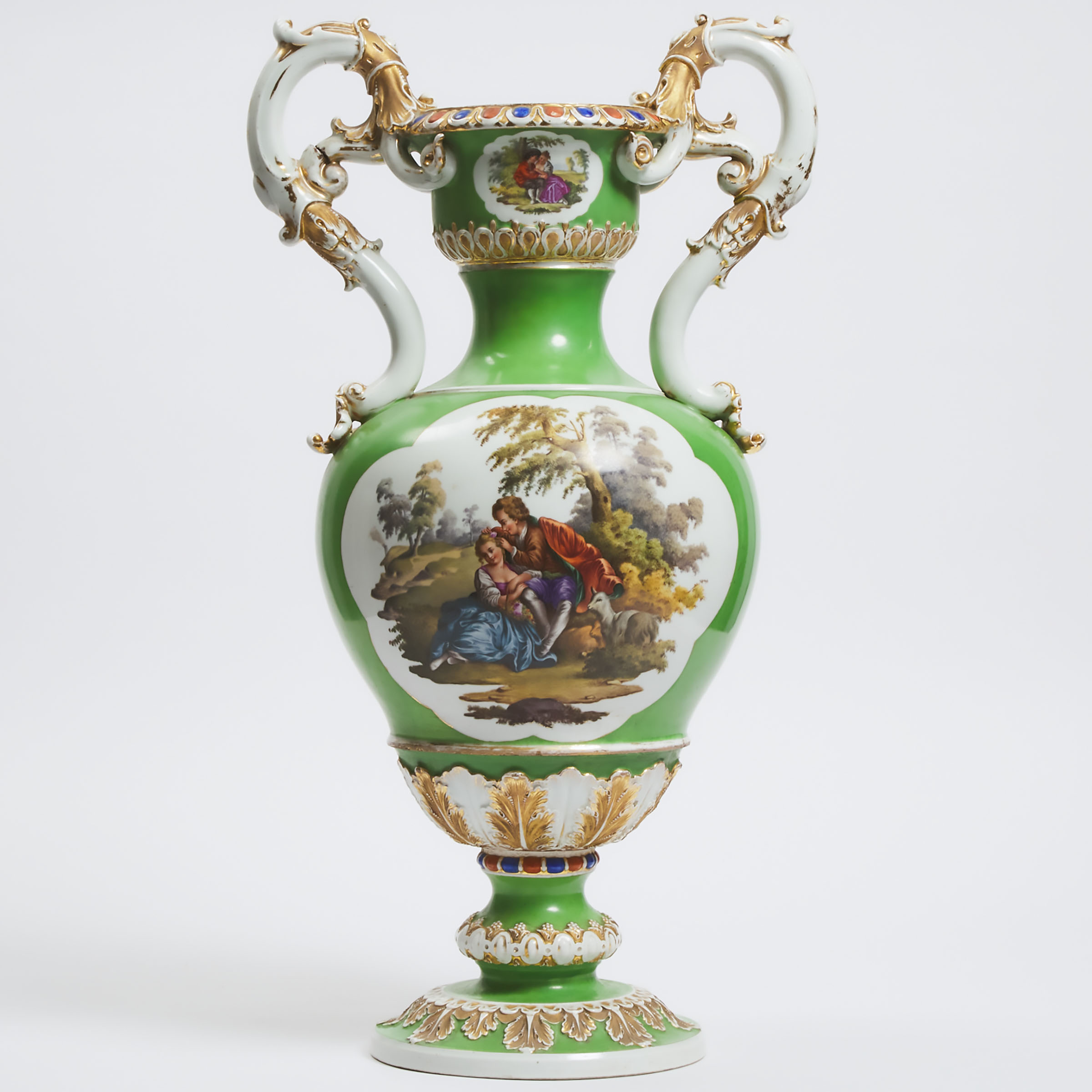 Fischer & Mieg Apple Green Ground Large Two-Handled Vase, late 19th century