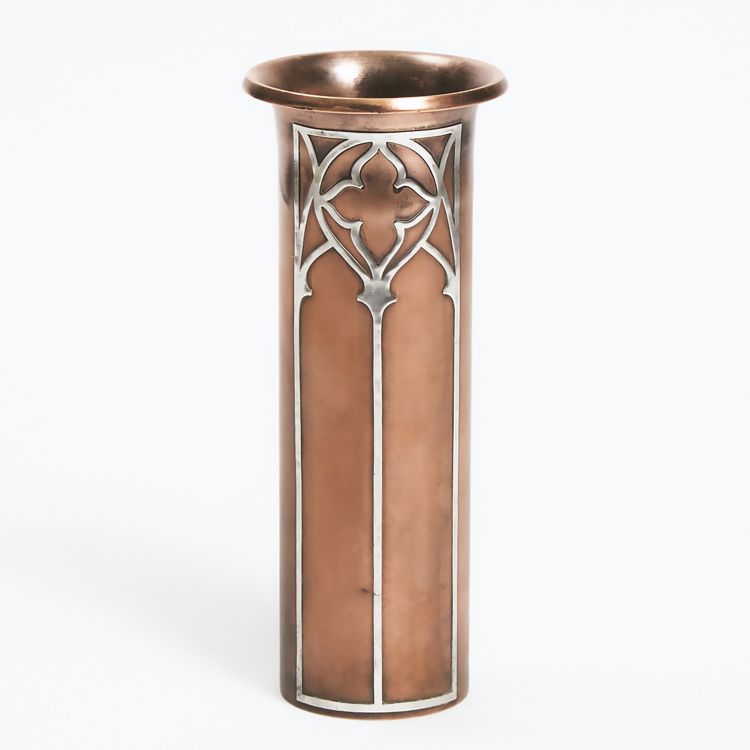American Silver Overlaid Bronze 'Gothic' Vase, Heinz Art Metal, 1912