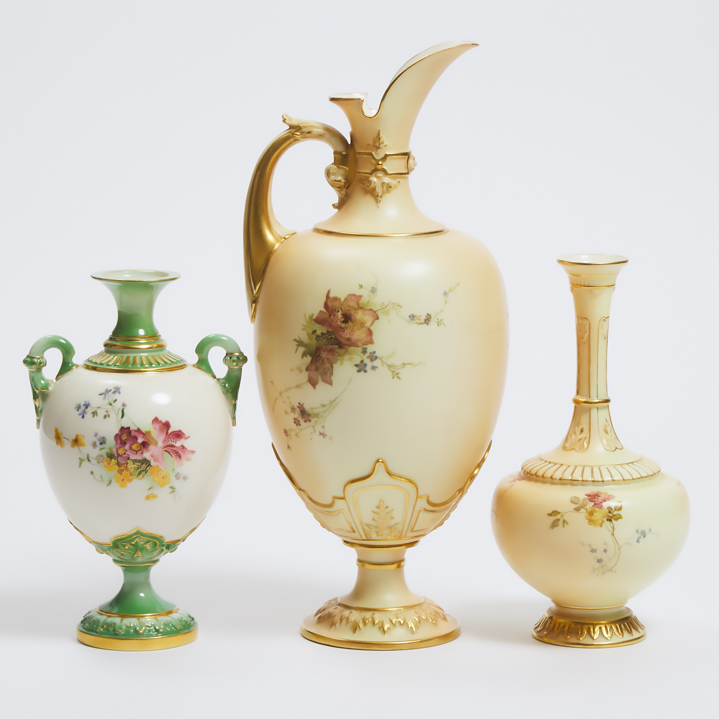 Royal Worcester Ewer and Two Vases, c.1894/1905