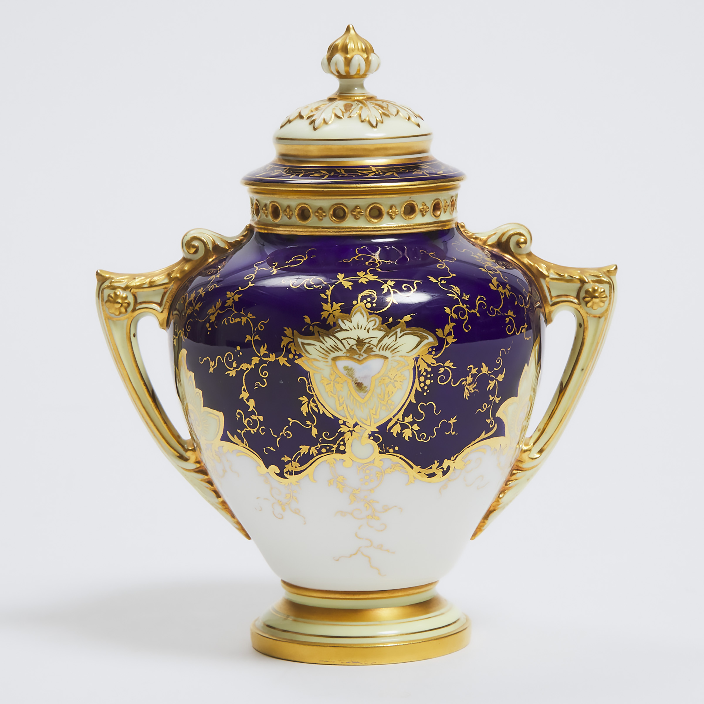 Coalport Topographical Two-Handled Potpourri Vase and Cover, early 20th century