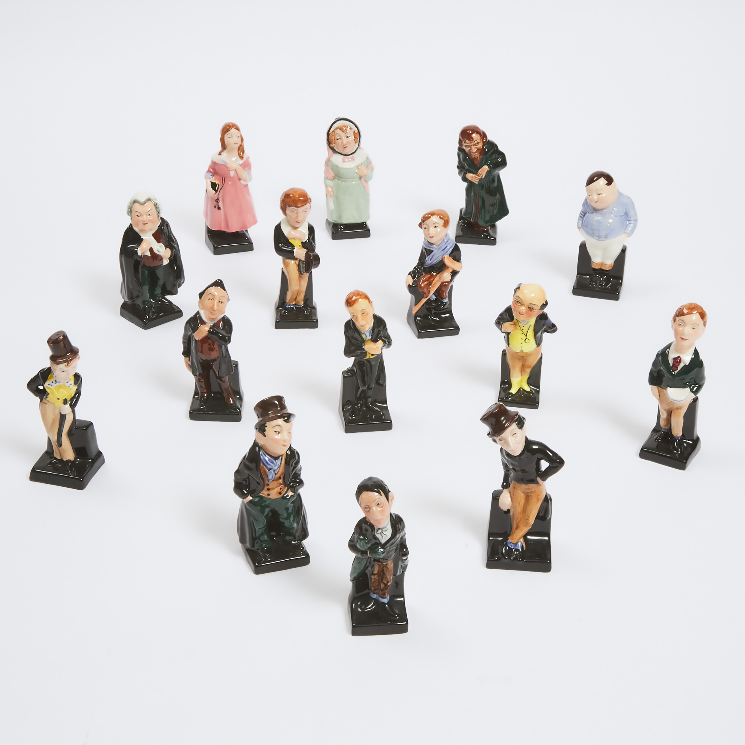 Fifteen Miniature Royal Doulton Charles Dickens Character Figurines, 20th century