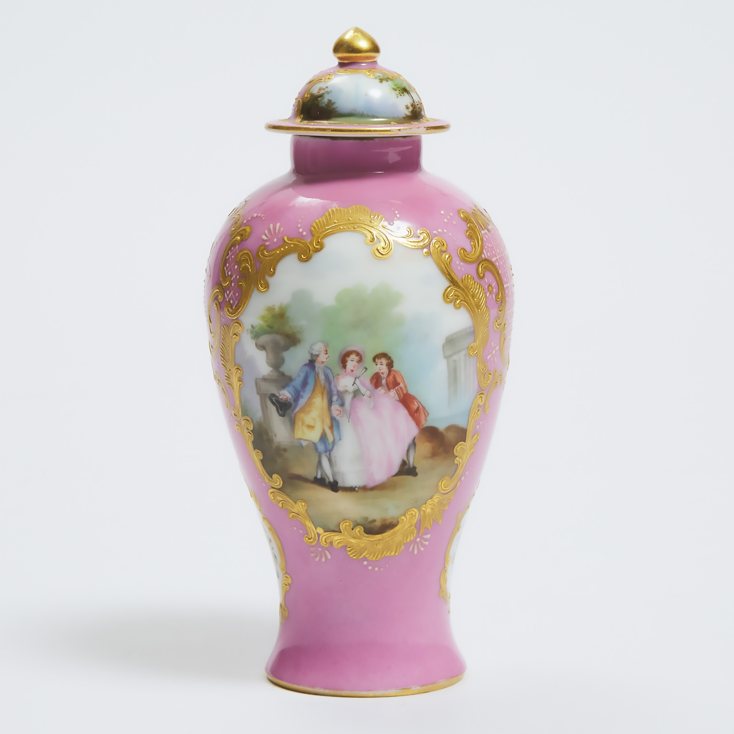 German 'Meissen' Porcelain Pink Ground Cabinet Vase and Cover, c.1900