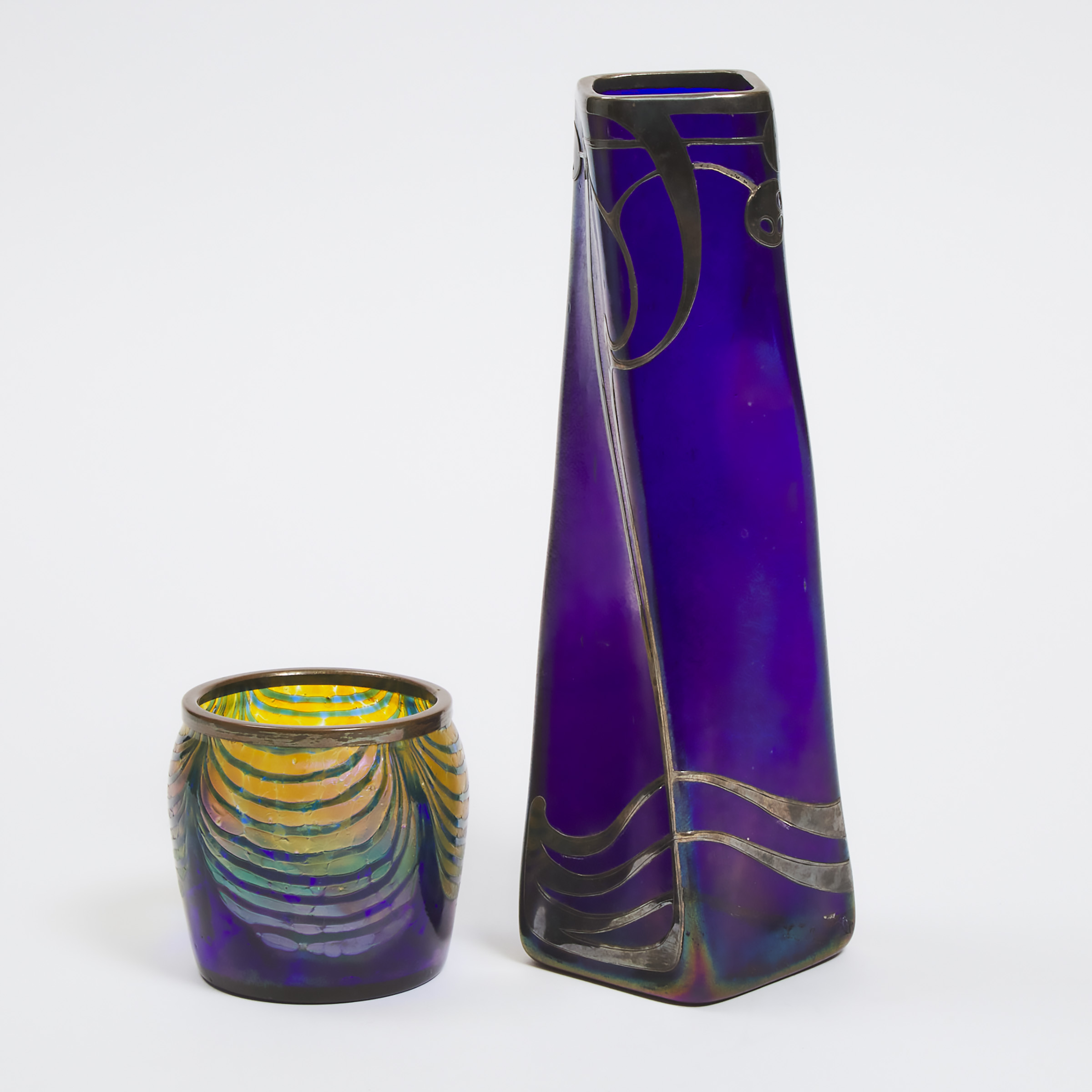 Two Bohemian Iridescent Glass Vases, early 20th century