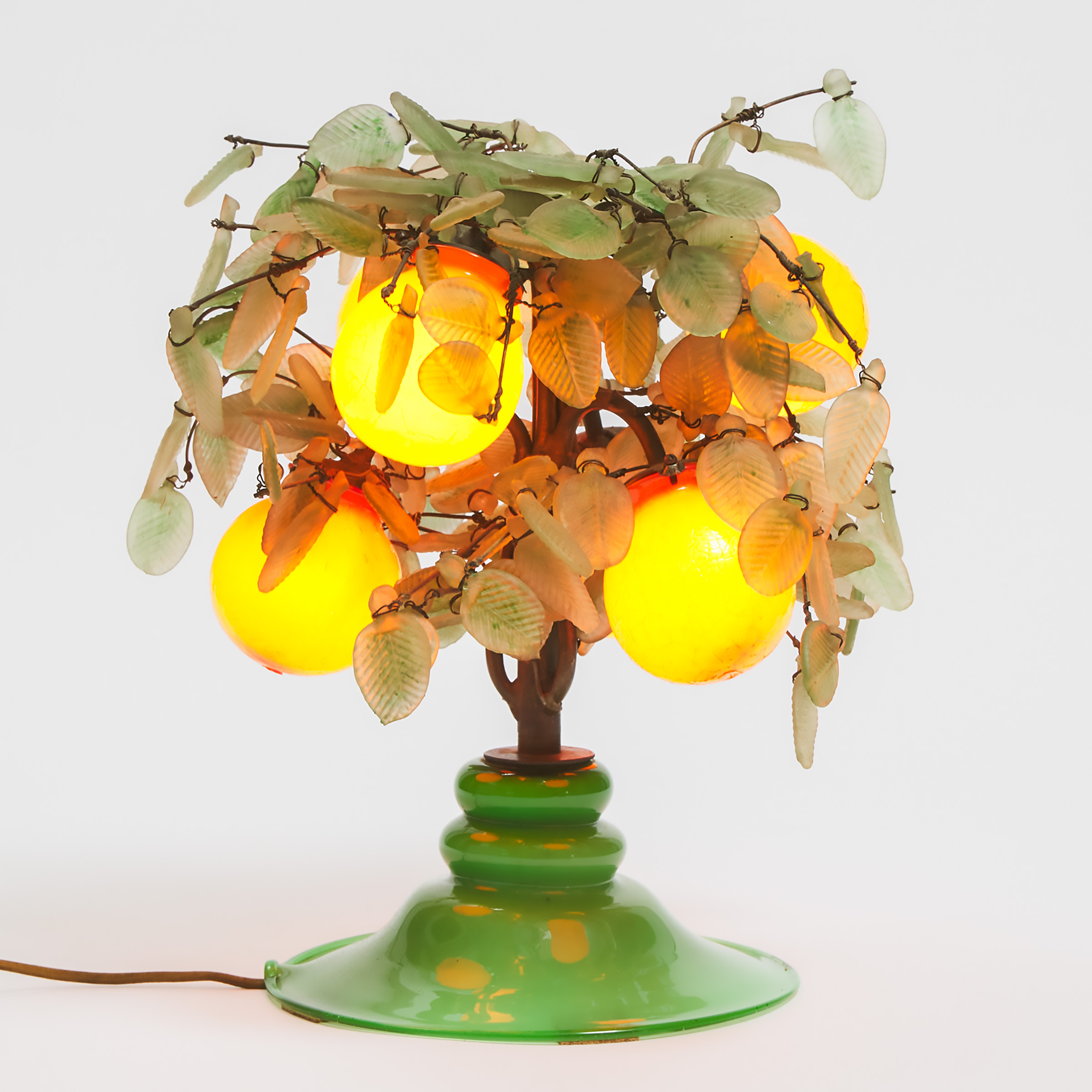 Czech Coloured Glass Orange Tree Form Table Lamp, early 20th century