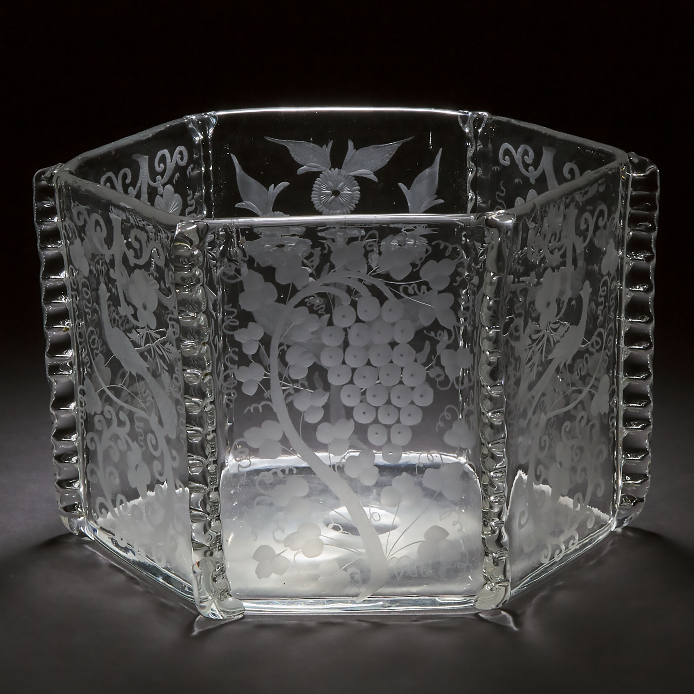 Continental Etched Glass Hexagonal Vase, probably Dutch, late 19th/early 20th century
