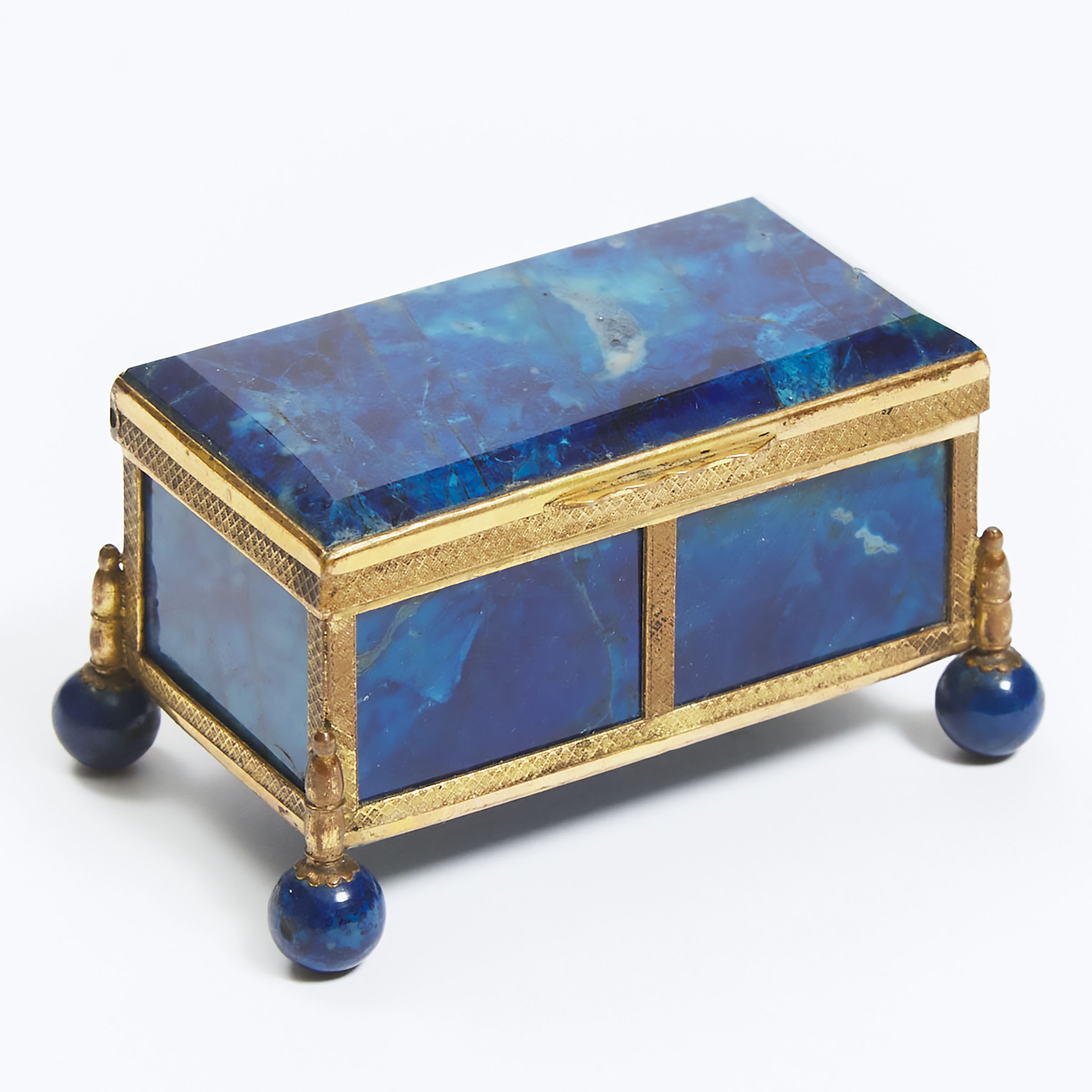 Italian Lapis Lazuli Panelled Git Metal Dresser Box, early 20th century