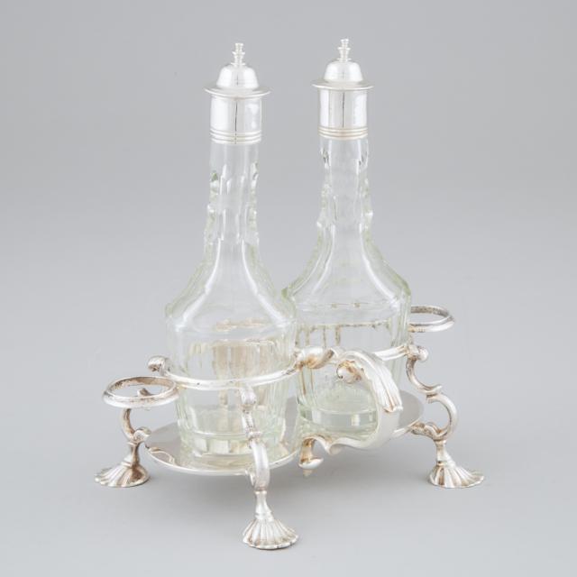 George II Silver and Cut Glass Two-Bottle Cruet, Samuel Wood, London, 1745