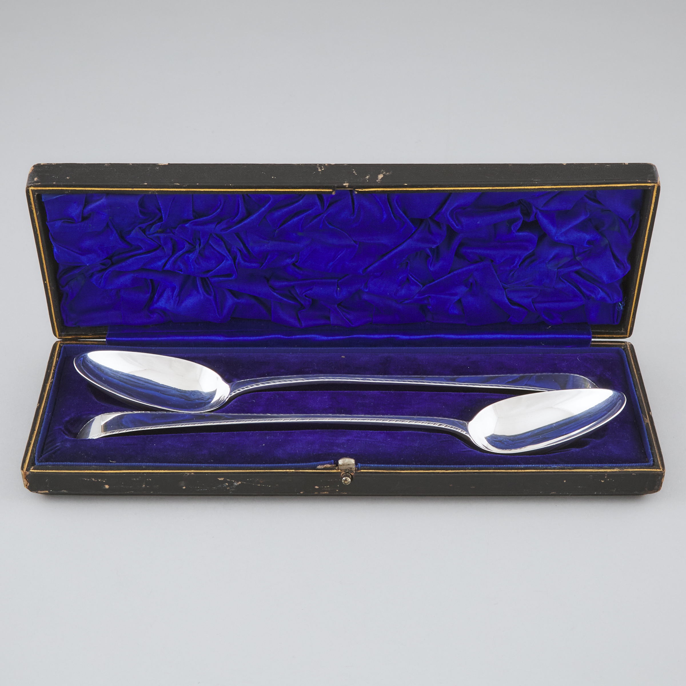 Pair of George III Silver Feather-Edged Old English Pattern Serving Spoons, George Smith II, London, 1776