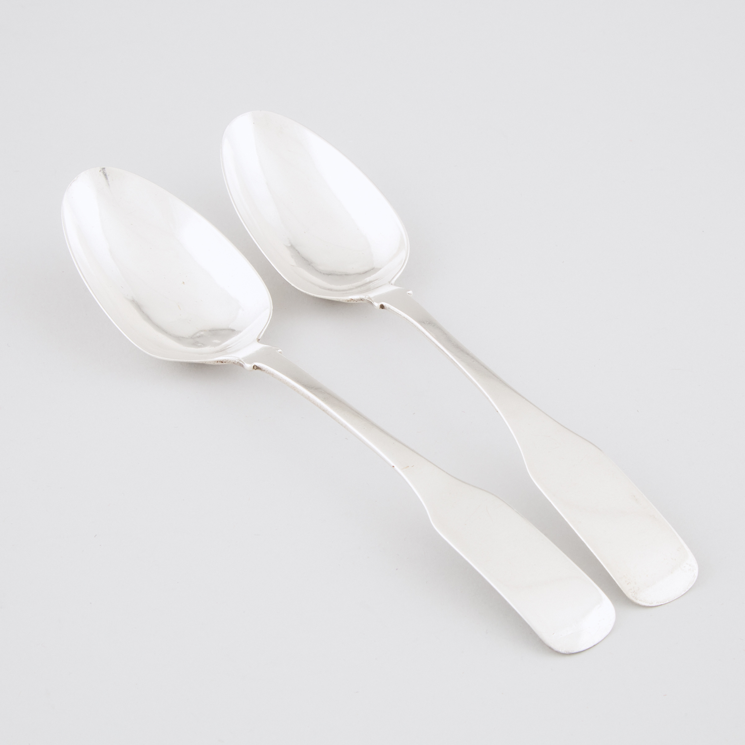 Pair of Canadian Silver Fiddle Pattern Table Spoons, Nathaniel Starnes, Montreal, Que., c.1830
